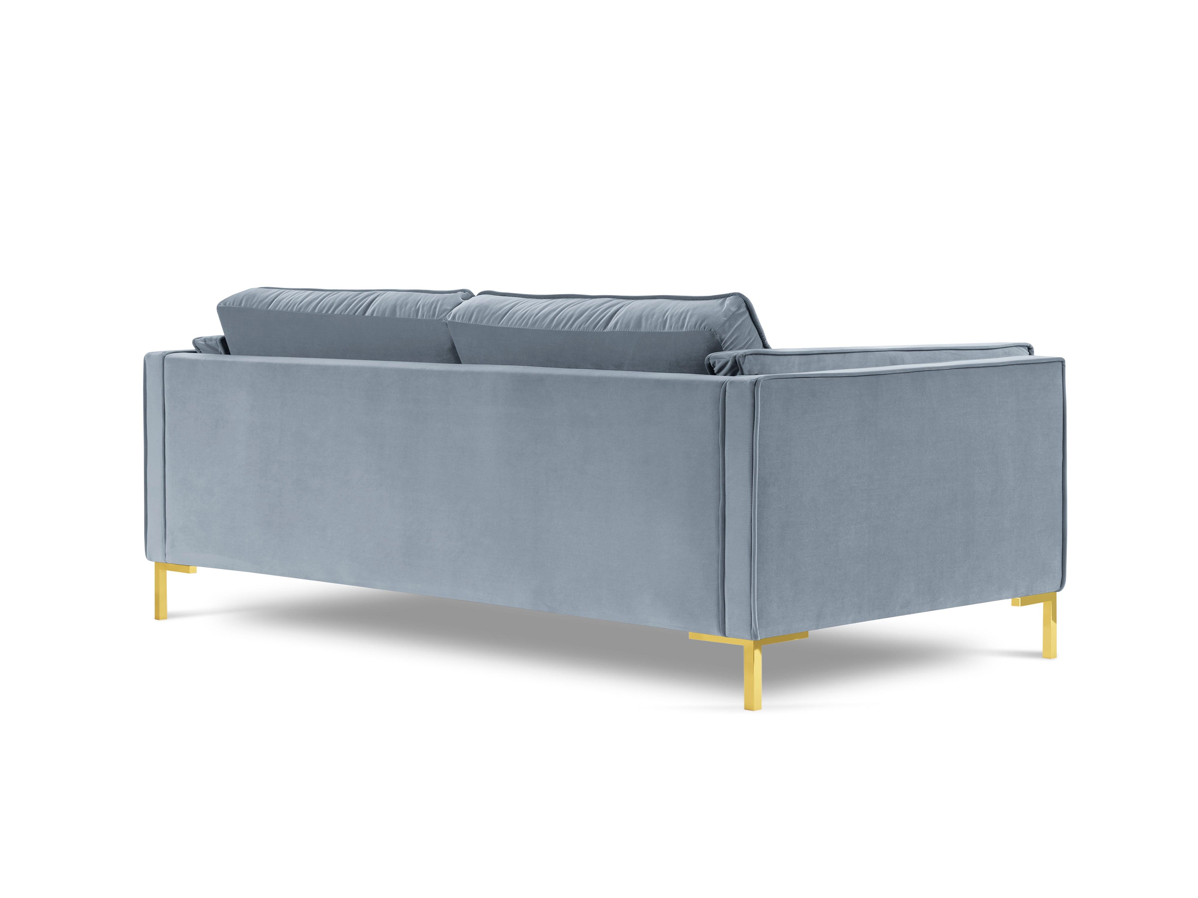Sofa aksamitna 4-osobowa LUIS jasnoniebieski ze złotą podstawą Milo Casa Eye on Design