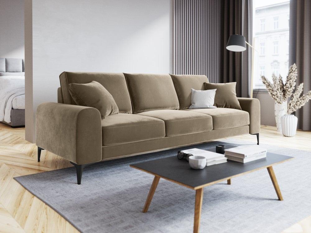 Sofa aksamitna 4-osobowa MADARA cappuccino z czarną podstawą Mazzini Sofas Eye on Design