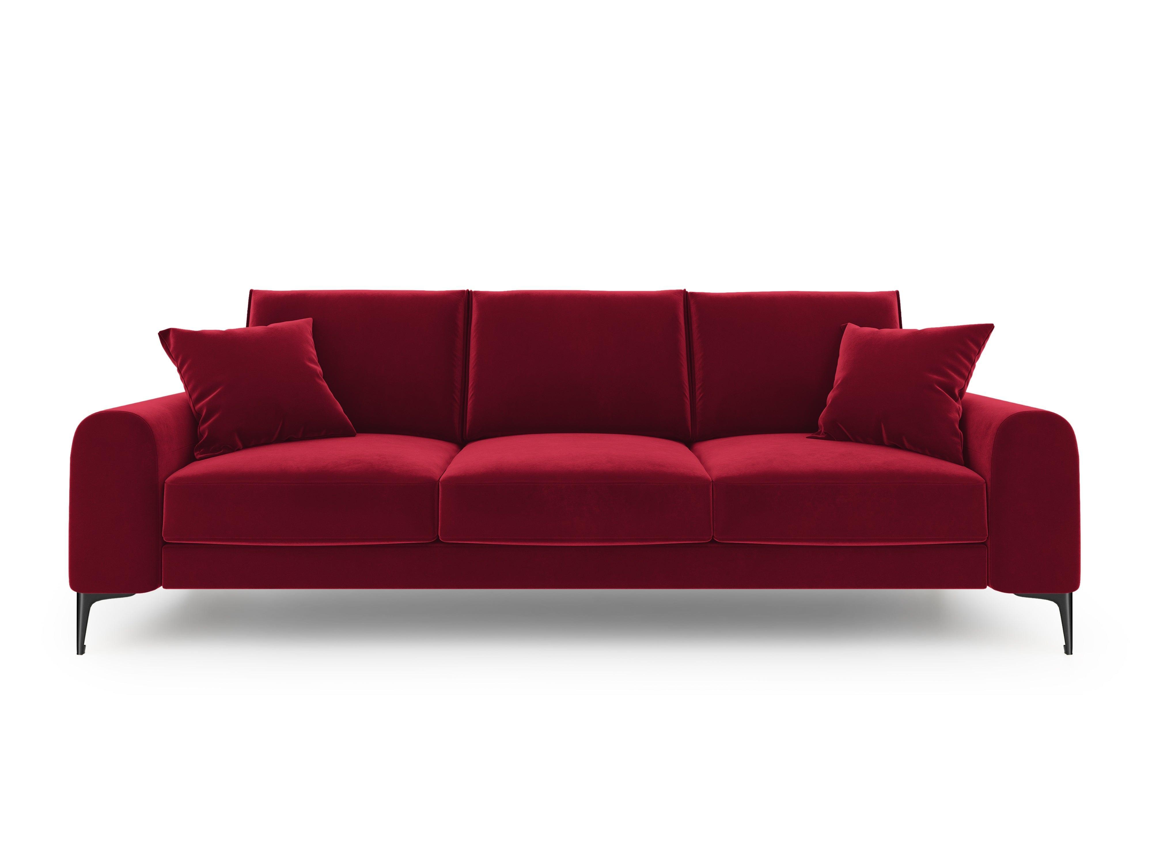 Sofa aksamitna 4-osobowa MADARA czerwony z czarną podstawą Mazzini Sofas Eye on Design