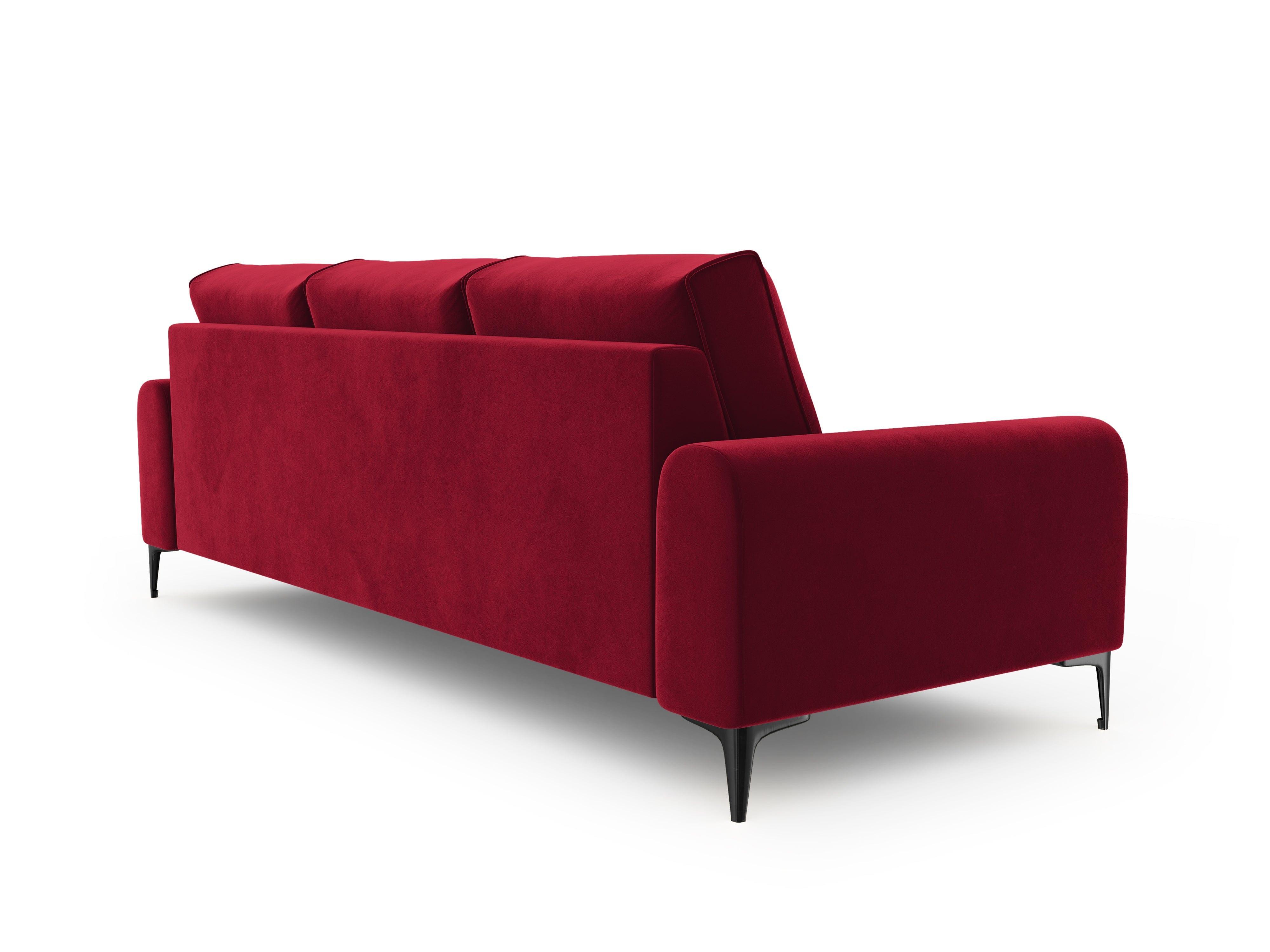 Sofa aksamitna 4-osobowa MADARA czerwony z czarną podstawą Mazzini Sofas Eye on Design