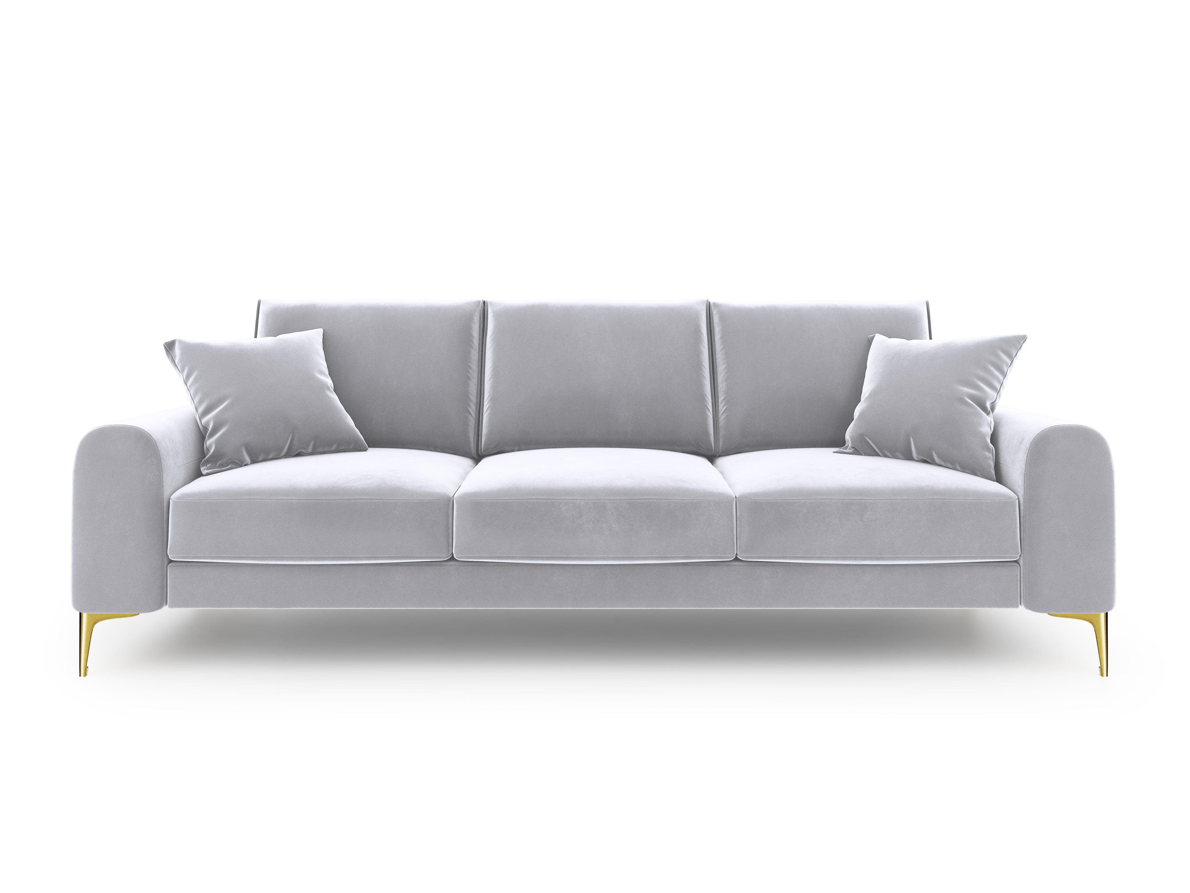 Sofa aksamitna 4-osobowa MADARA srebrny ze złotą podstawą Mazzini Sofas Eye on Design