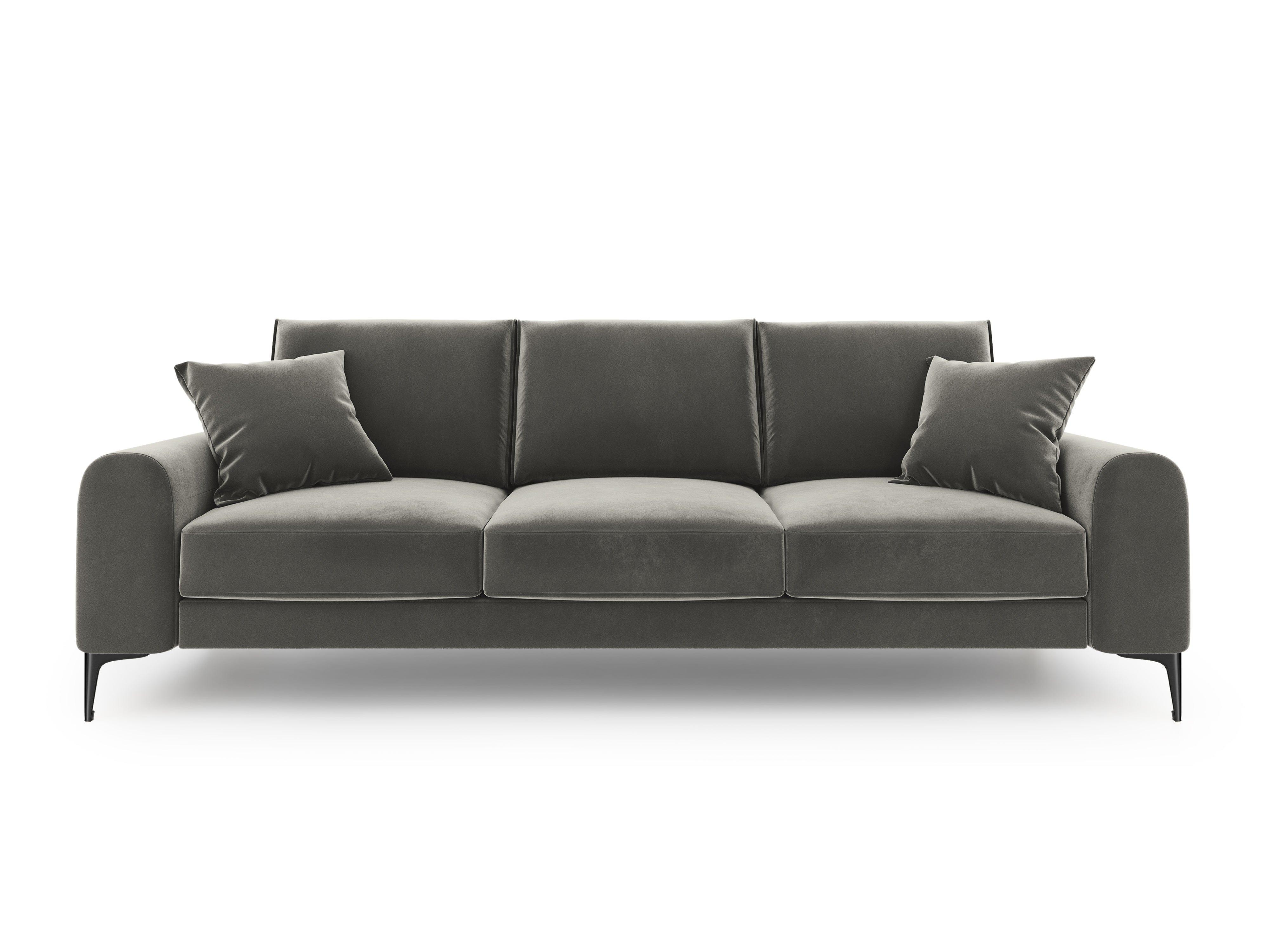Sofa aksamitna 4-osobowa MADARA szary z czarną podstawą Mazzini Sofas Eye on Design