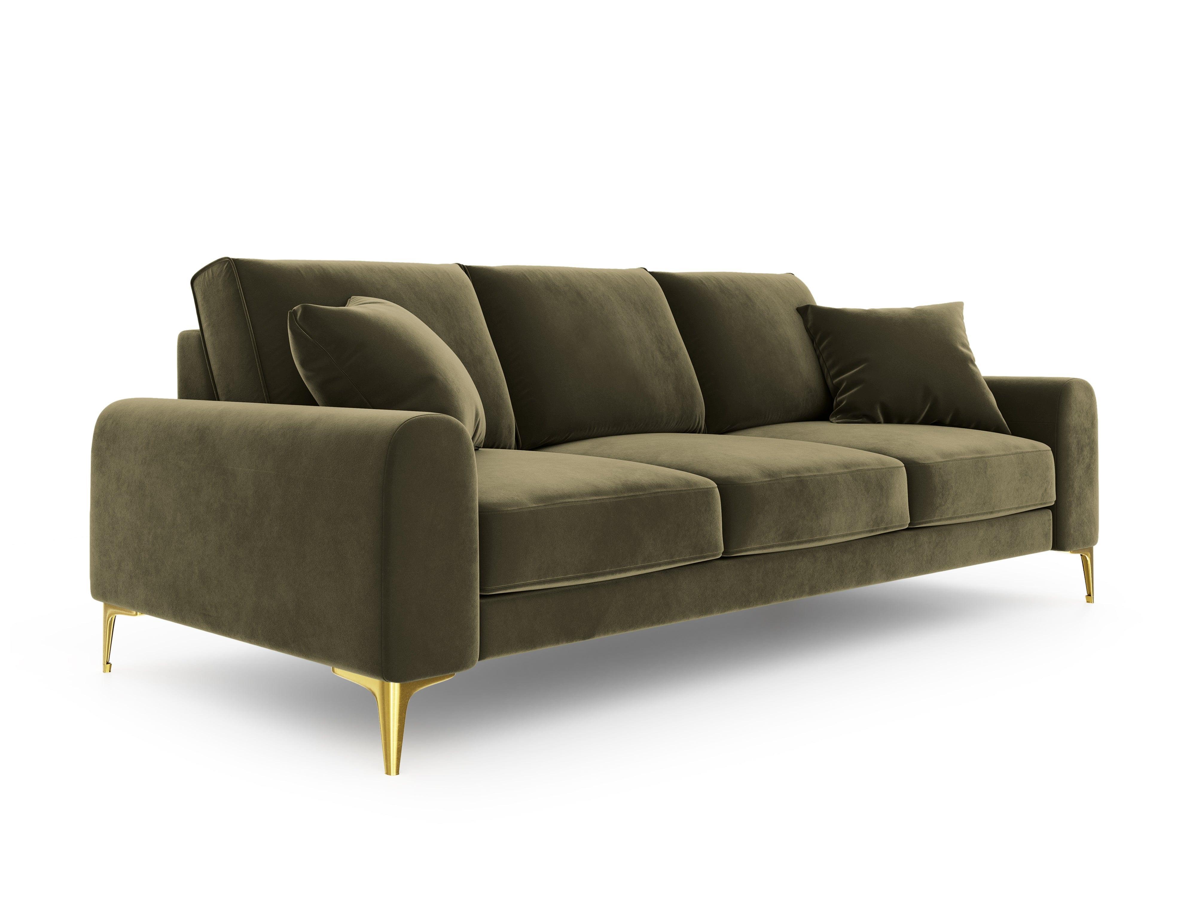 Sofa aksamitna 4-osobowa MADARA zielony ze złotą podstawą Mazzini Sofas Eye on Design