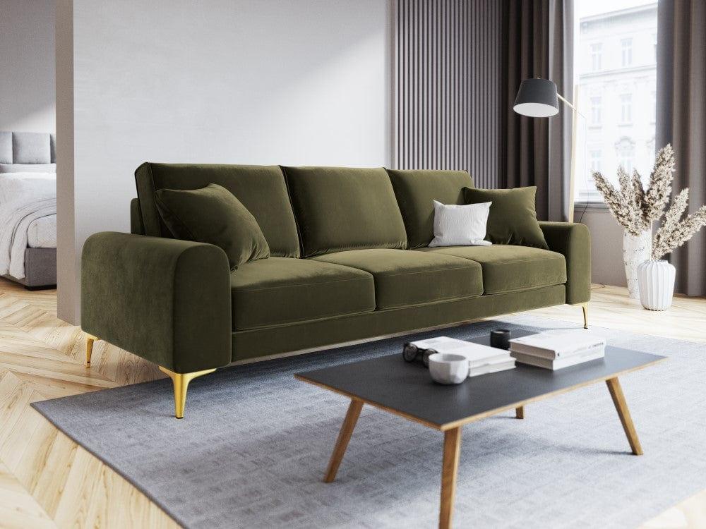 Sofa aksamitna 4-osobowa MADARA zielony ze złotą podstawą Mazzini Sofas Eye on Design