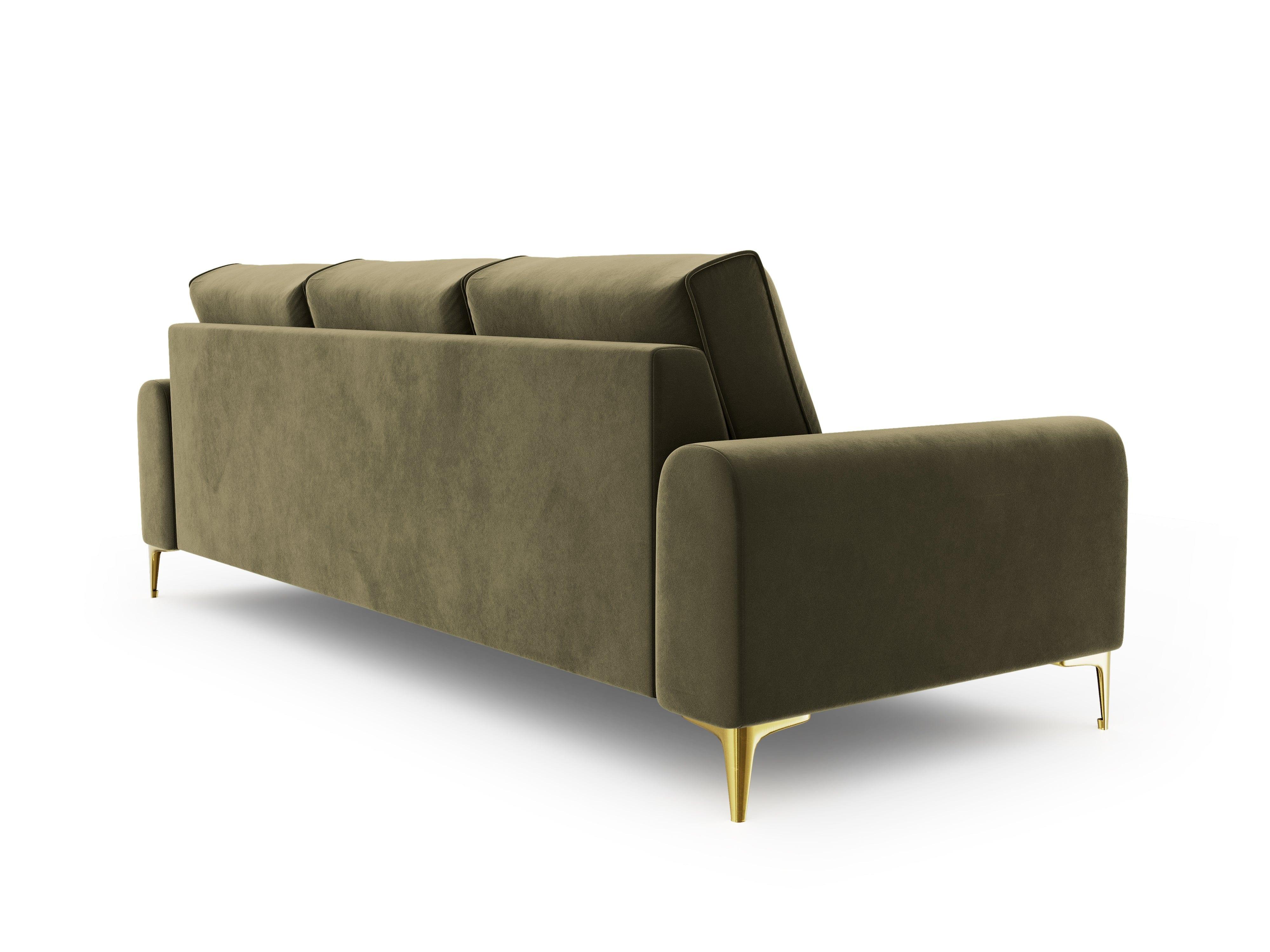 Sofa aksamitna 4-osobowa MADARA zielony ze złotą podstawą Mazzini Sofas Eye on Design