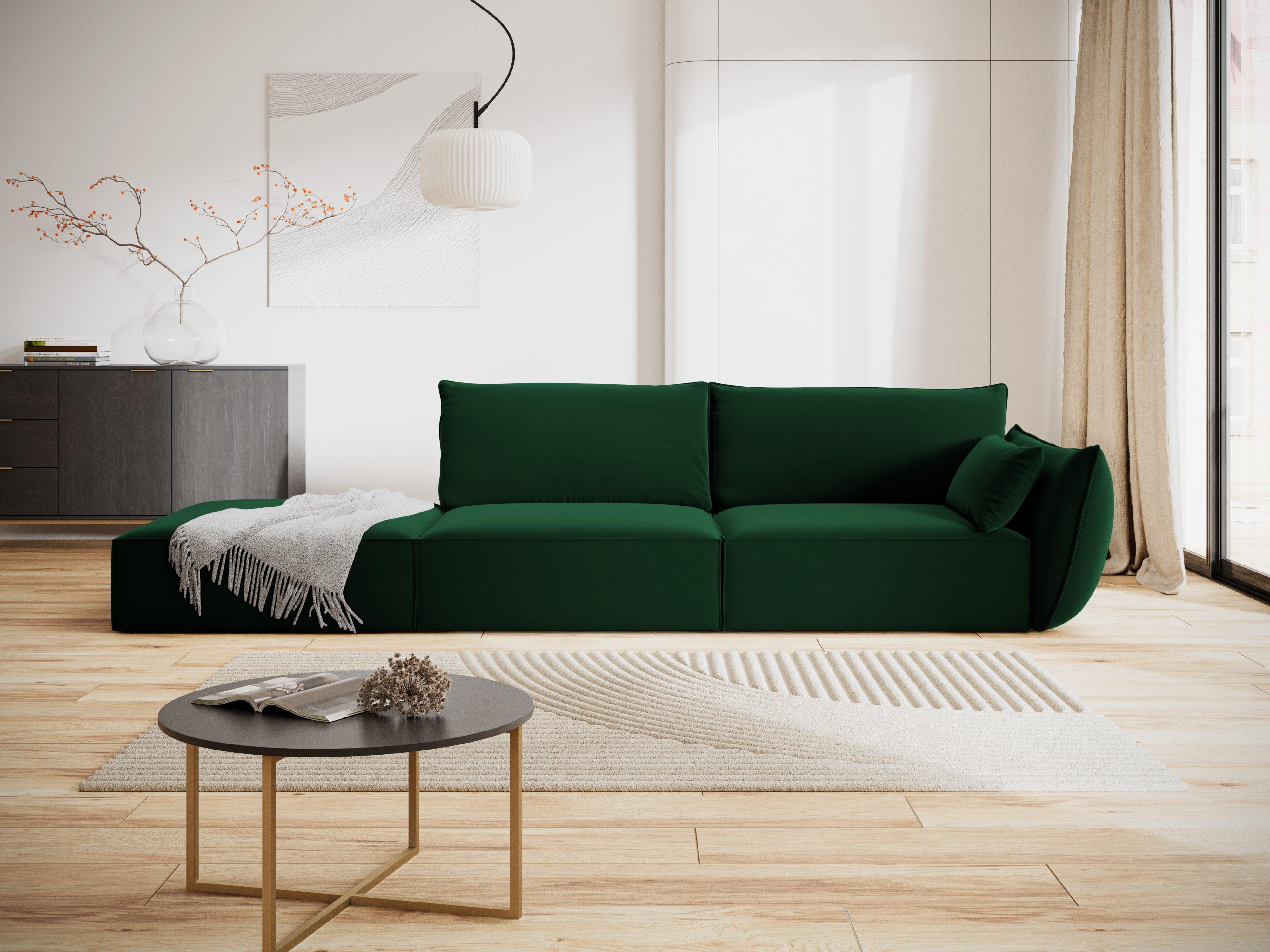 Sofa aksamitna lewostronna otwarta VANDA butelkowa zieleń Mazzini Sofas Eye on Design
