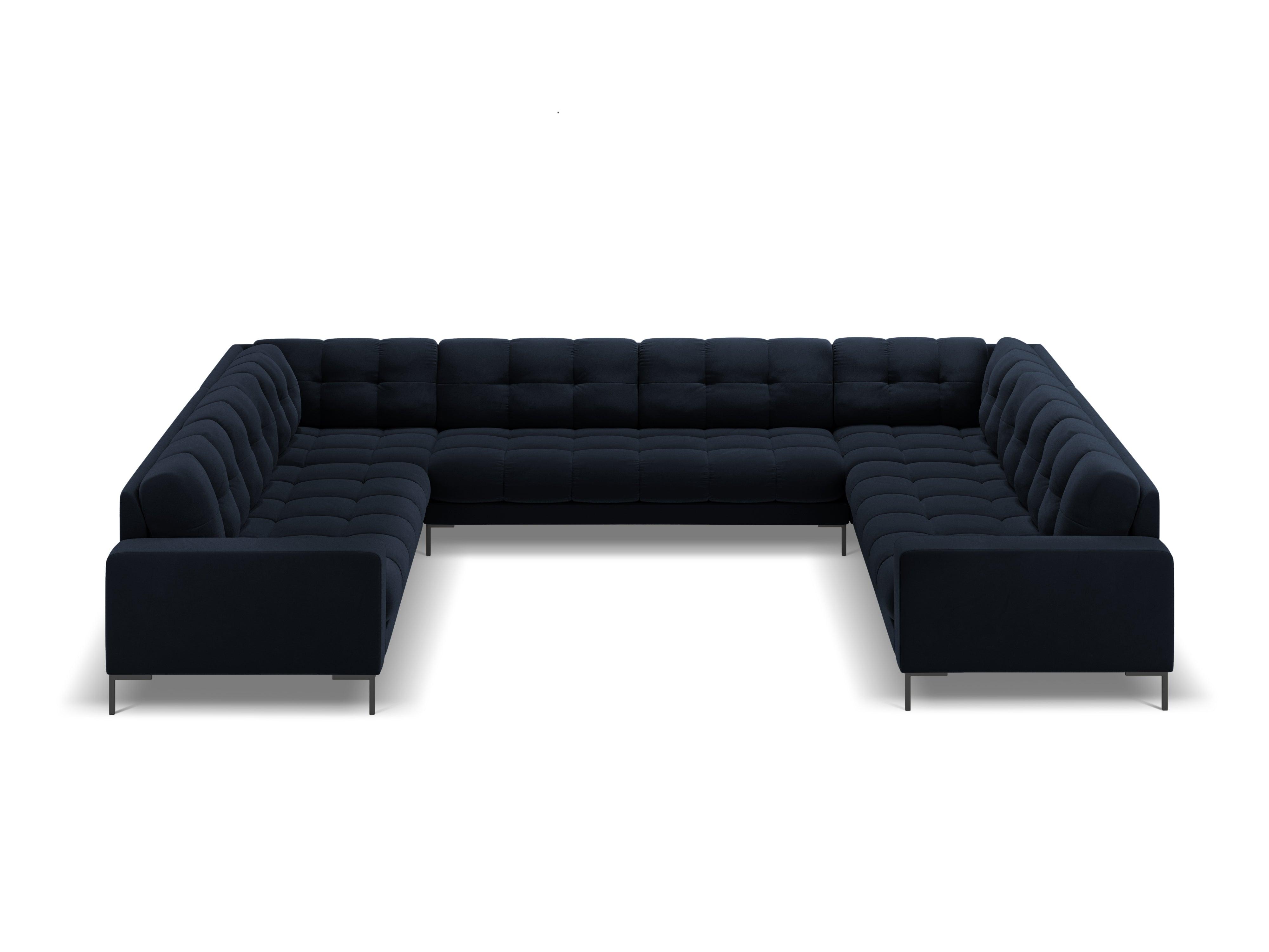 Sofa aksamitna panoramiczna 9-osobowa BALI ciemnoniebieski z czarną podstawą Cosmopolitan Design Eye on Design