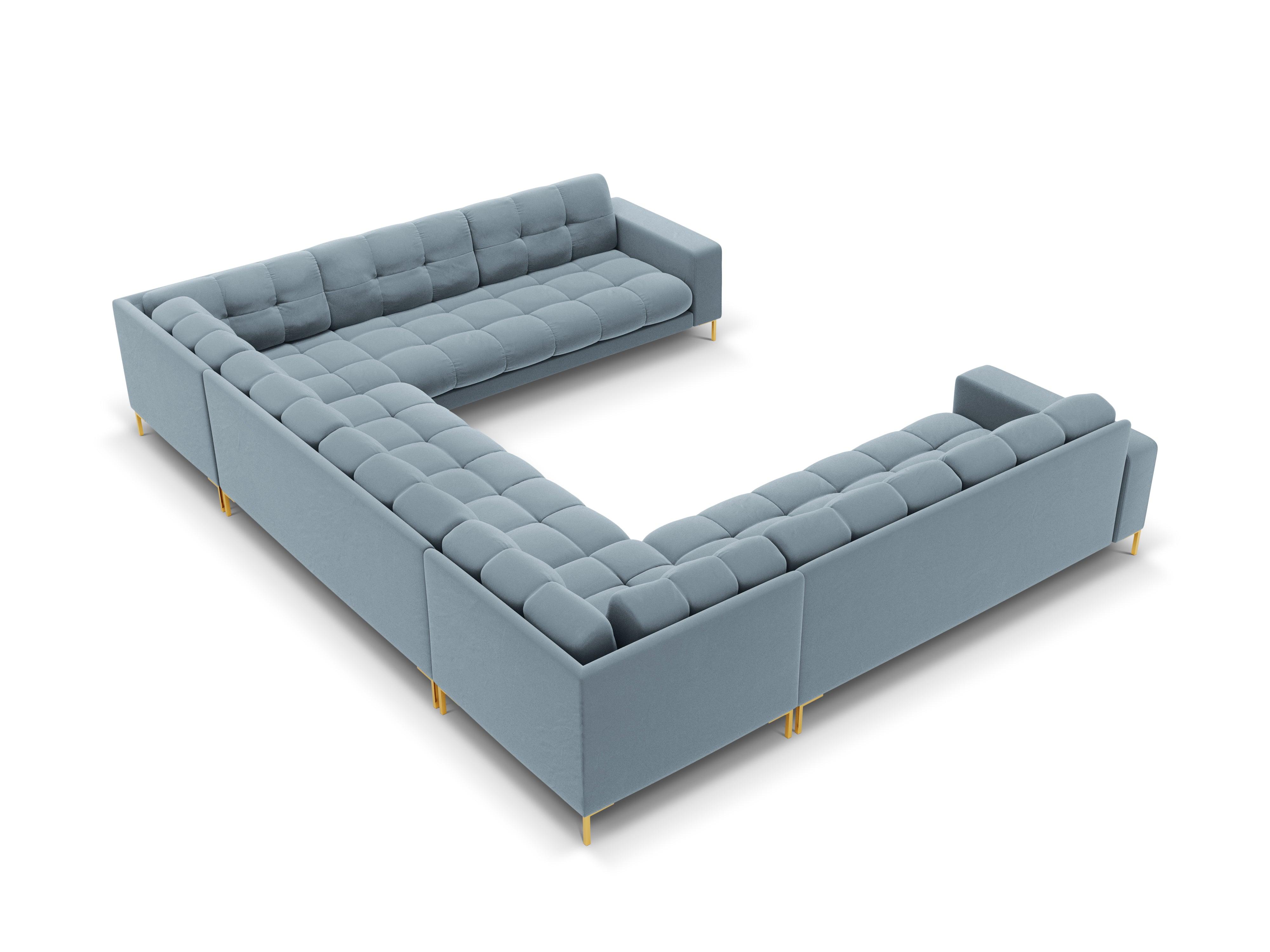 Sofa aksamitna panoramiczna 9-osobowa BALI jasnoniebieski ze złotą podstawą Cosmopolitan Design Eye on Design