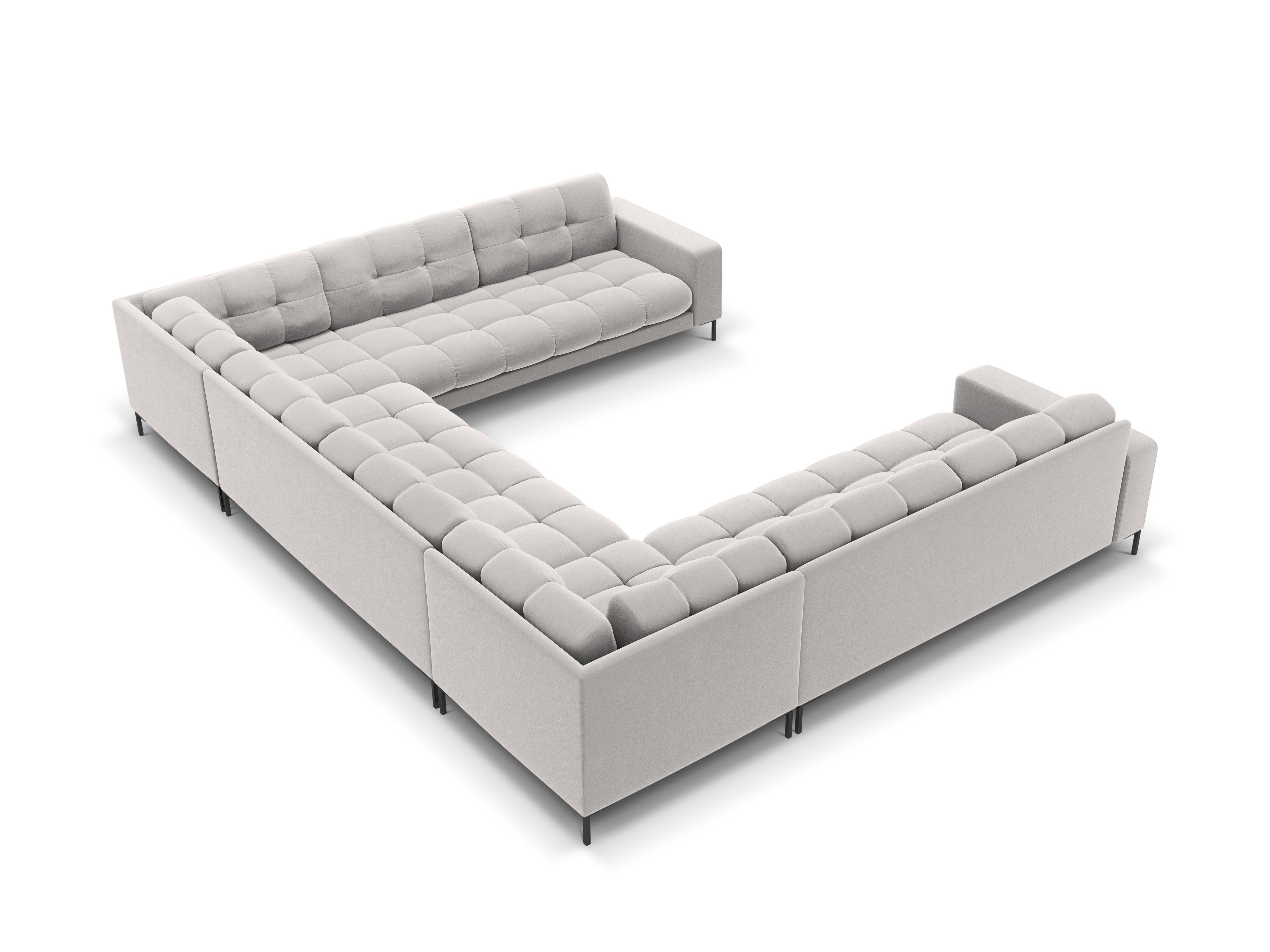 Sofa aksamitna panoramiczna 9-osobowa BALI srebrny z czarną podstawą Cosmopolitan Design Eye on Design