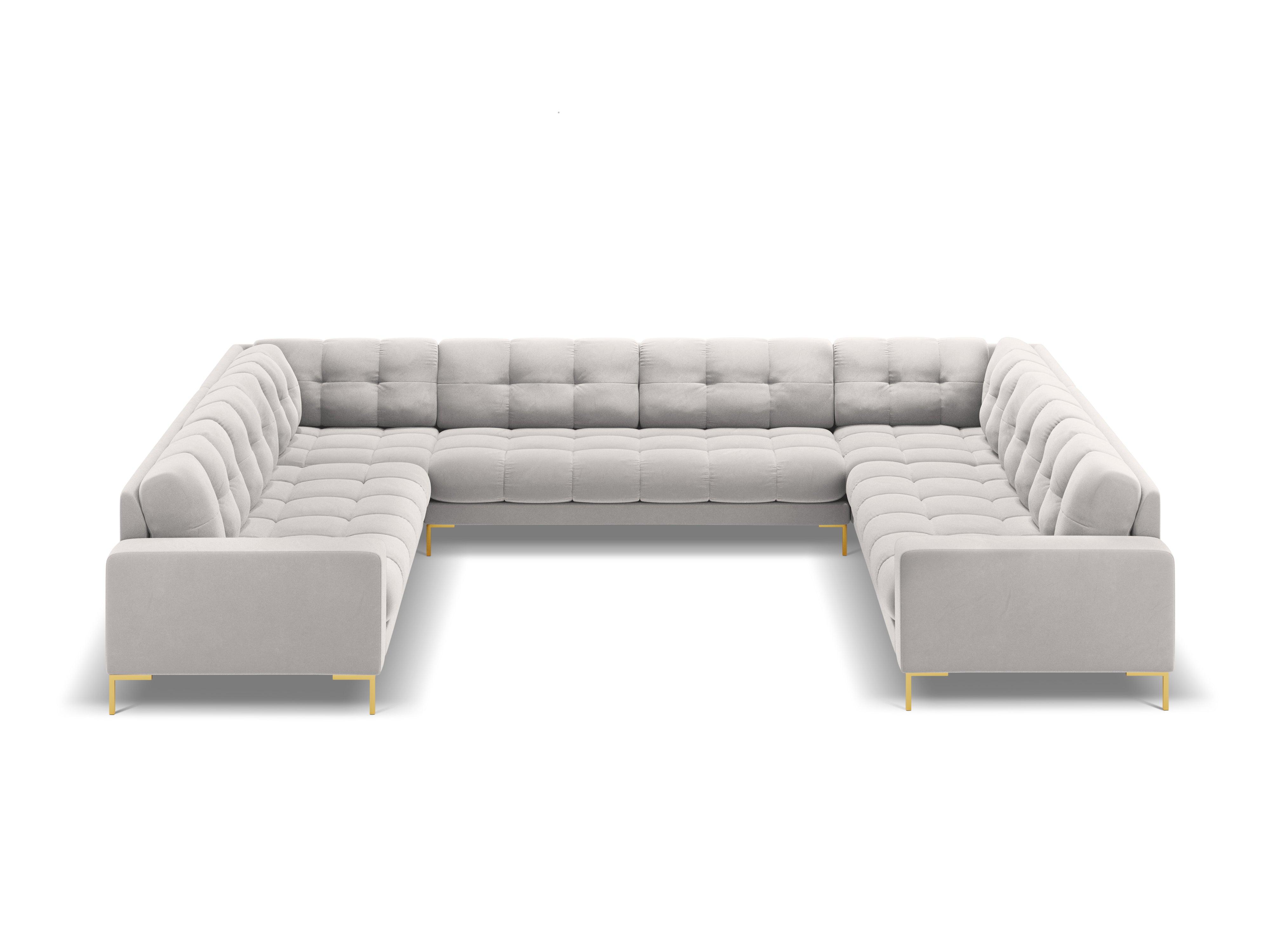 Sofa aksamitna panoramiczna 9-osobowa BALI srebrny ze złotą podstawą Cosmopolitan Design Eye on Design