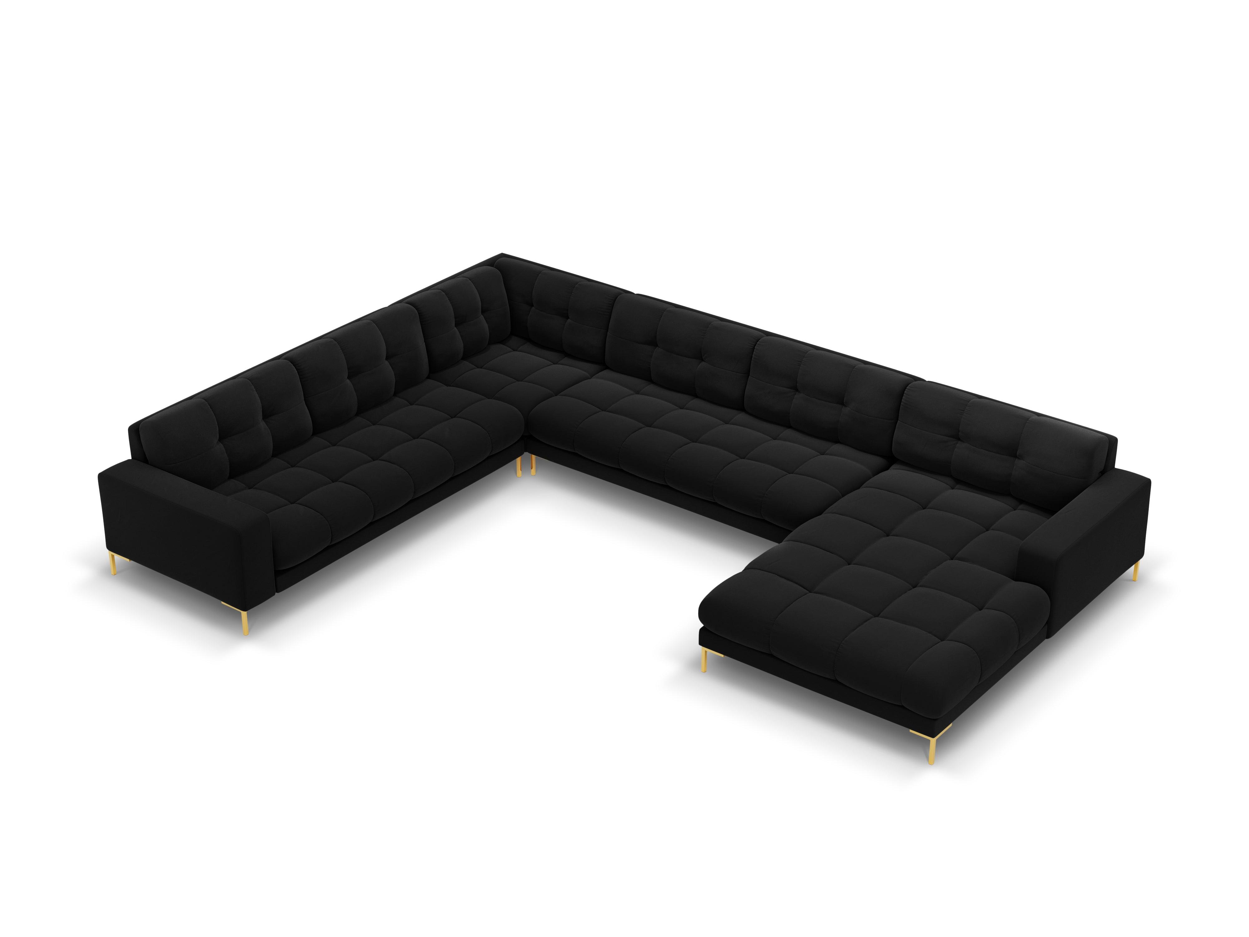 Sofa aksamitna panoramiczna lewostronna 7-osobowa BALI czarny ze złotą podstawą Cosmopolitan Design Eye on Design
