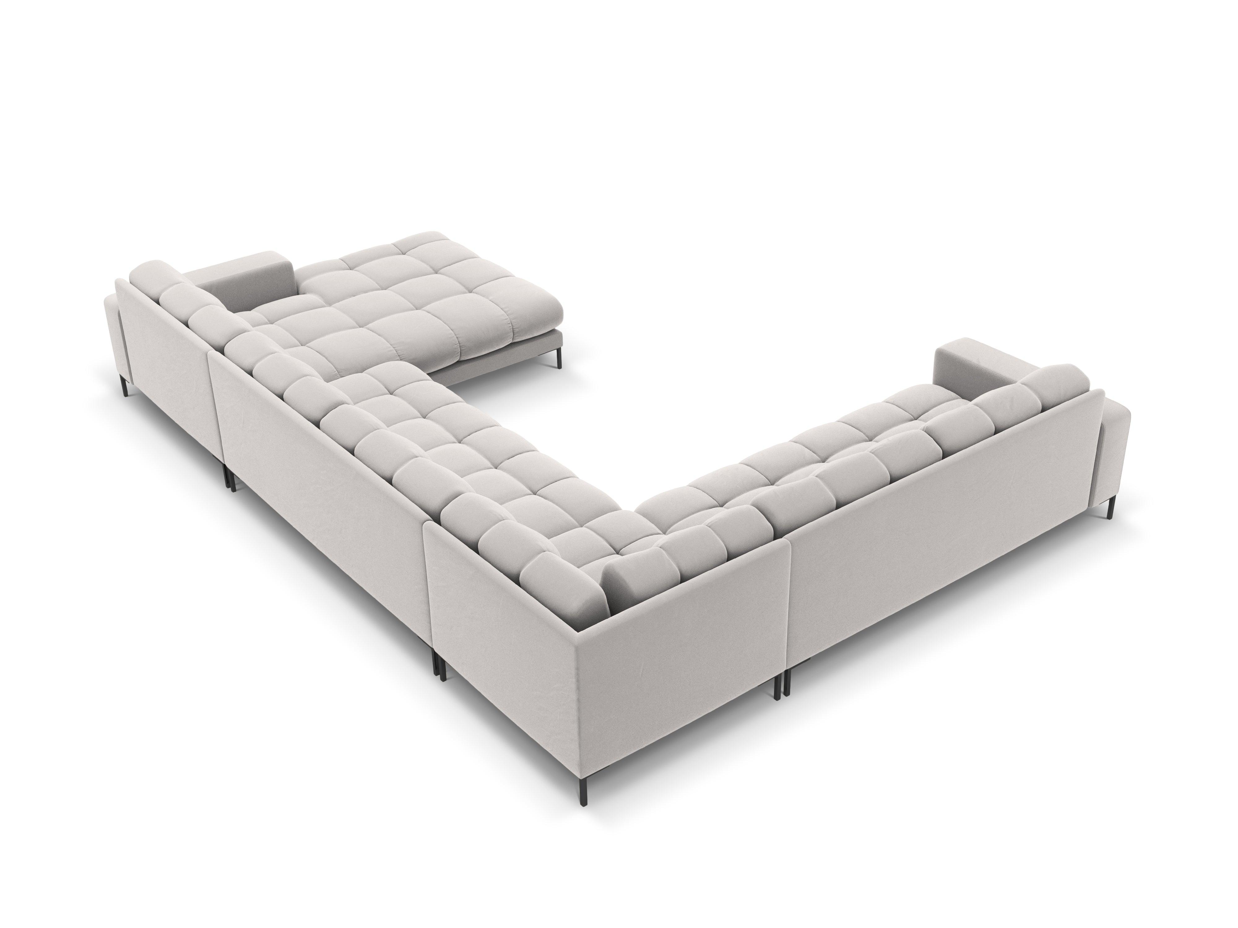 Sofa aksamitna panoramiczna lewostronna 7-osobowa BALI srebrny z czarną podstawą Cosmopolitan Design Eye on Design