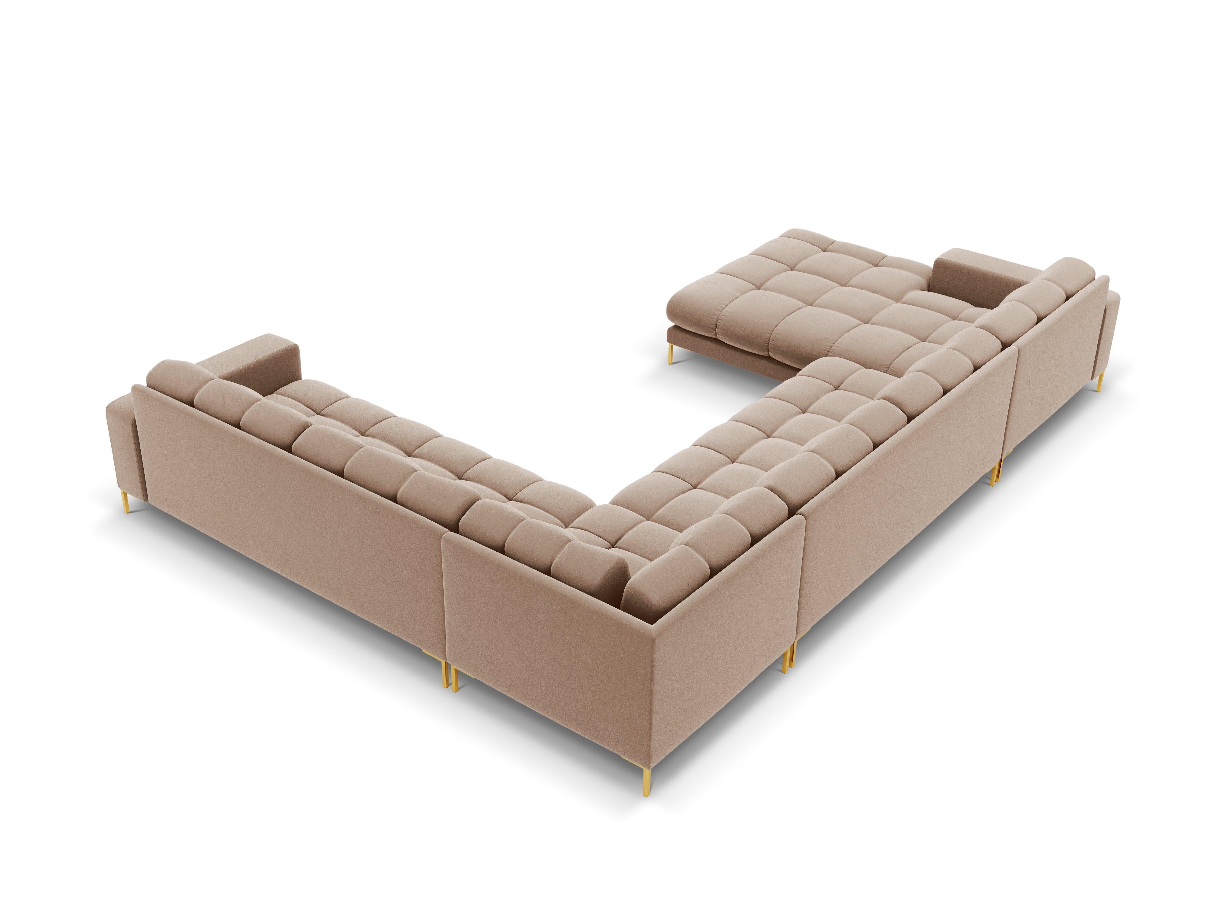 Sofa aksamitna panoramiczna prawostronna 7-osobowa BALI beżowy ze złotą podstawą Cosmopolitan Design Eye on Design
