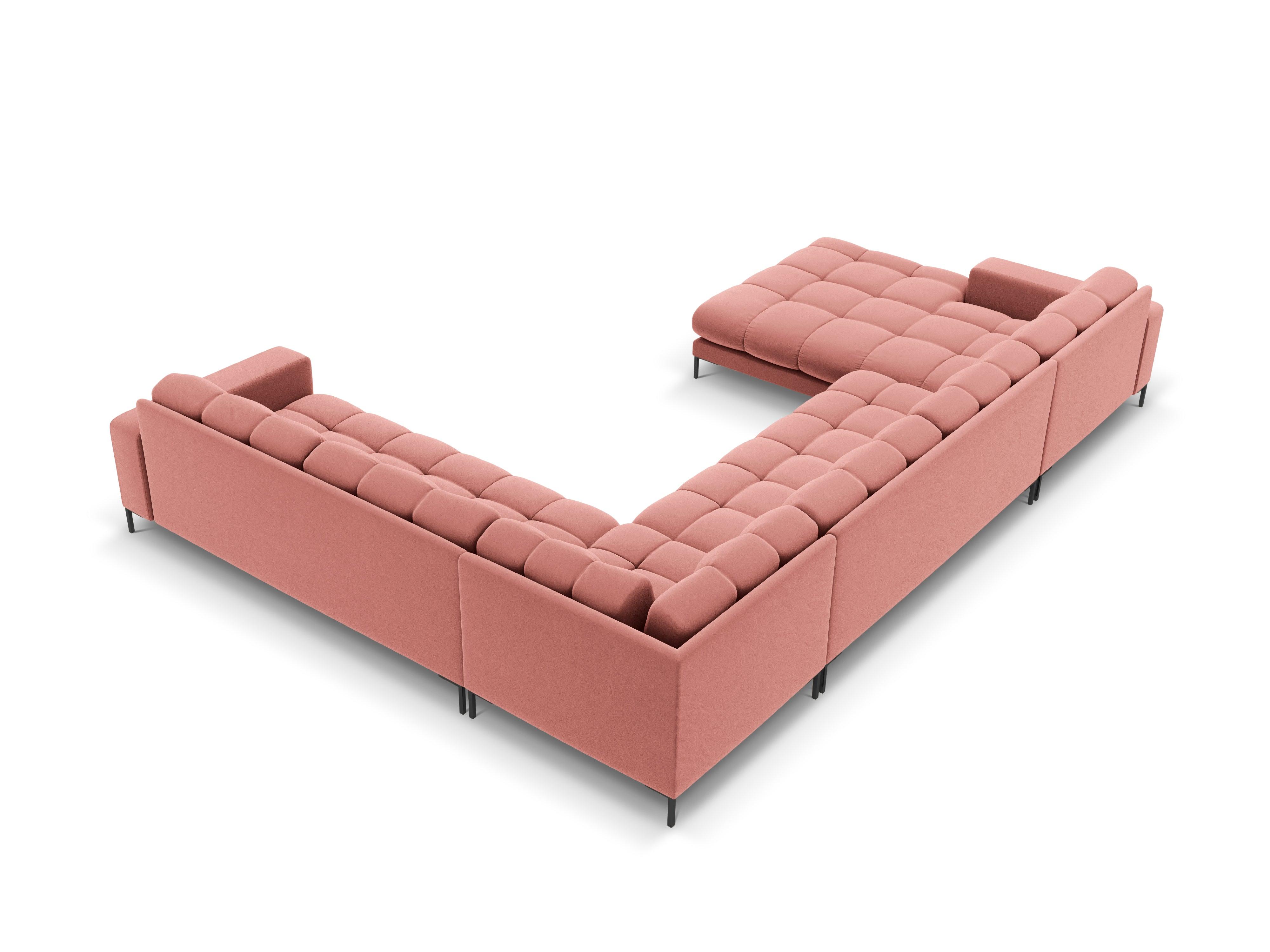 Sofa aksamitna panoramiczna prawostronna 7-osobowa BALI różowy z czarną podstawą Cosmopolitan Design Eye on Design
