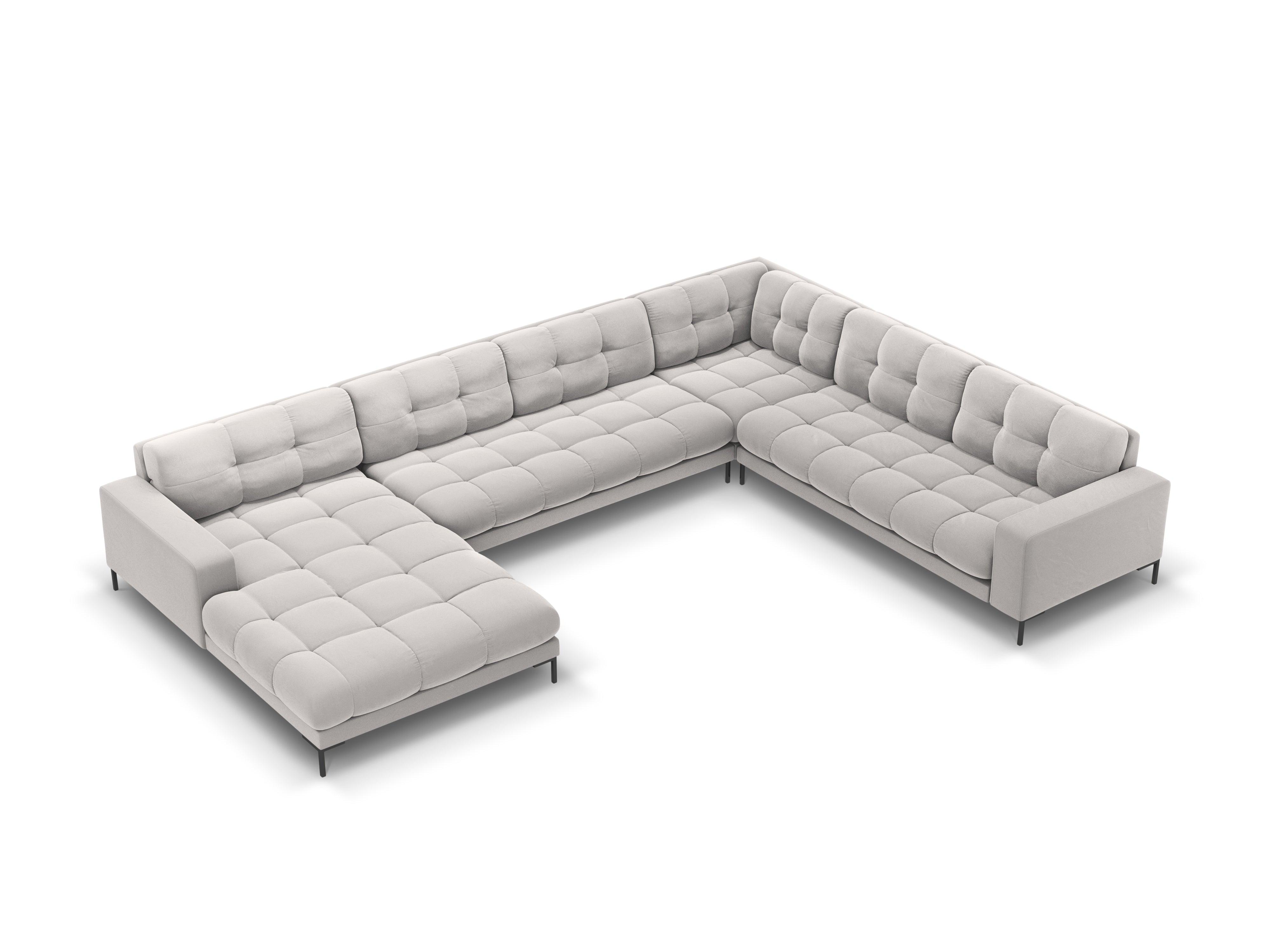 Sofa aksamitna panoramiczna prawostronna 7-osobowa BALI srebrny z czarną podstawą Cosmopolitan Design Eye on Design