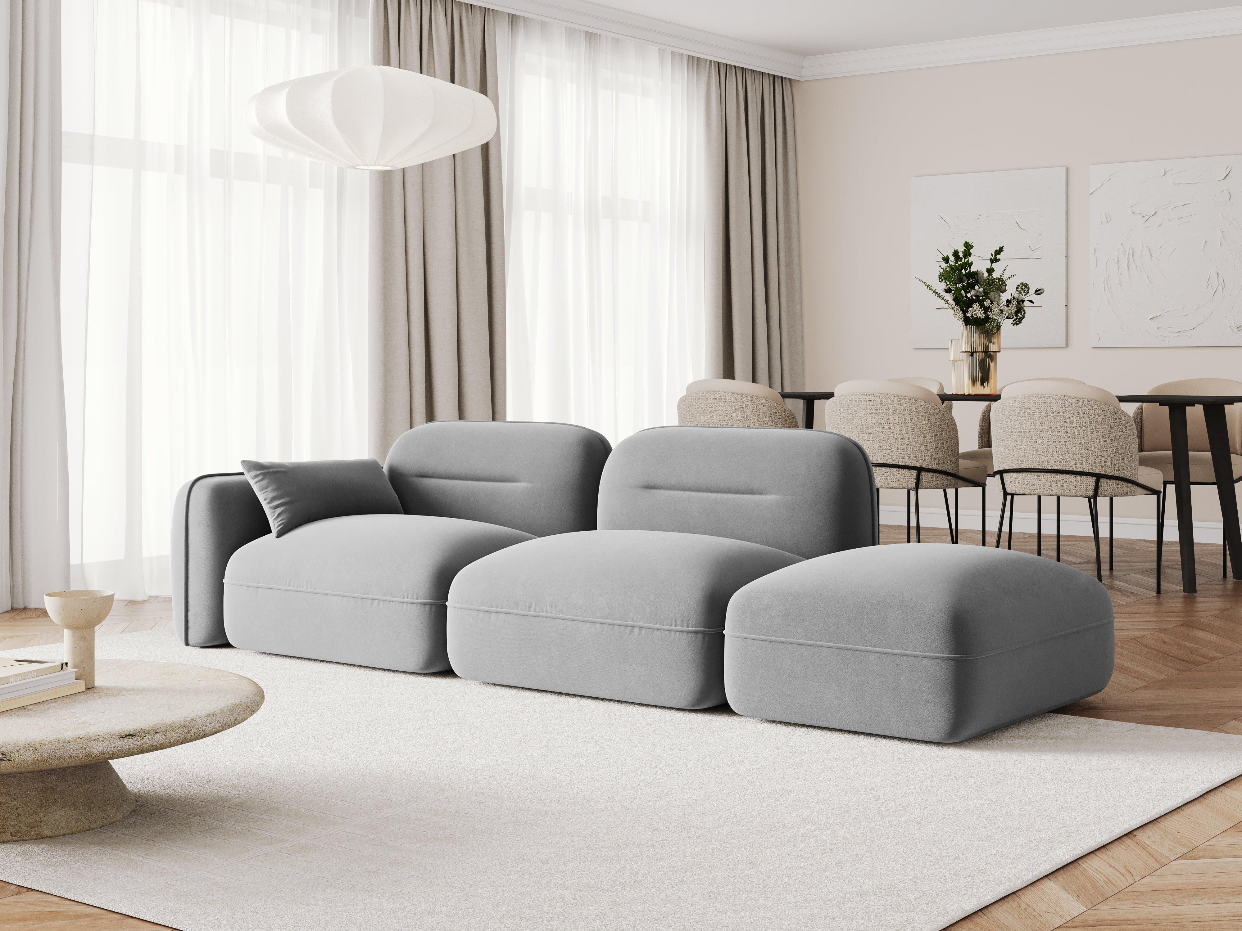 Sofa modułowa aksamitna prawostronna 3-osobowa SYDNEY jasnoszary Cosmopolitan Design Eye on Design