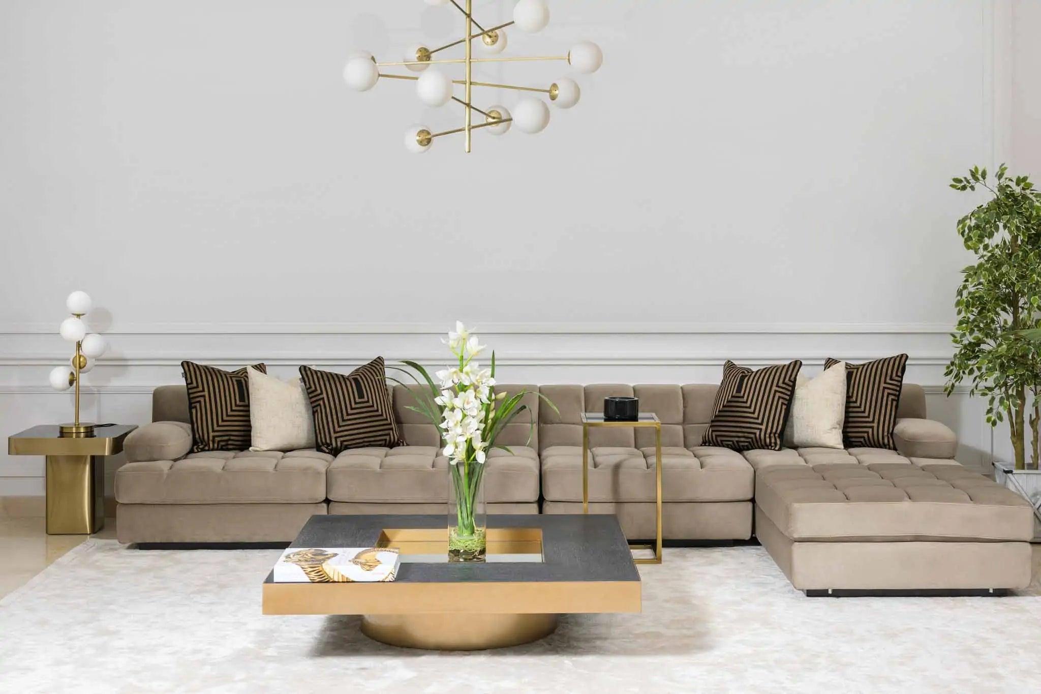 Sofa modułowa aksamitna DEAN - puf beżowy Eichholtz Eye on Design