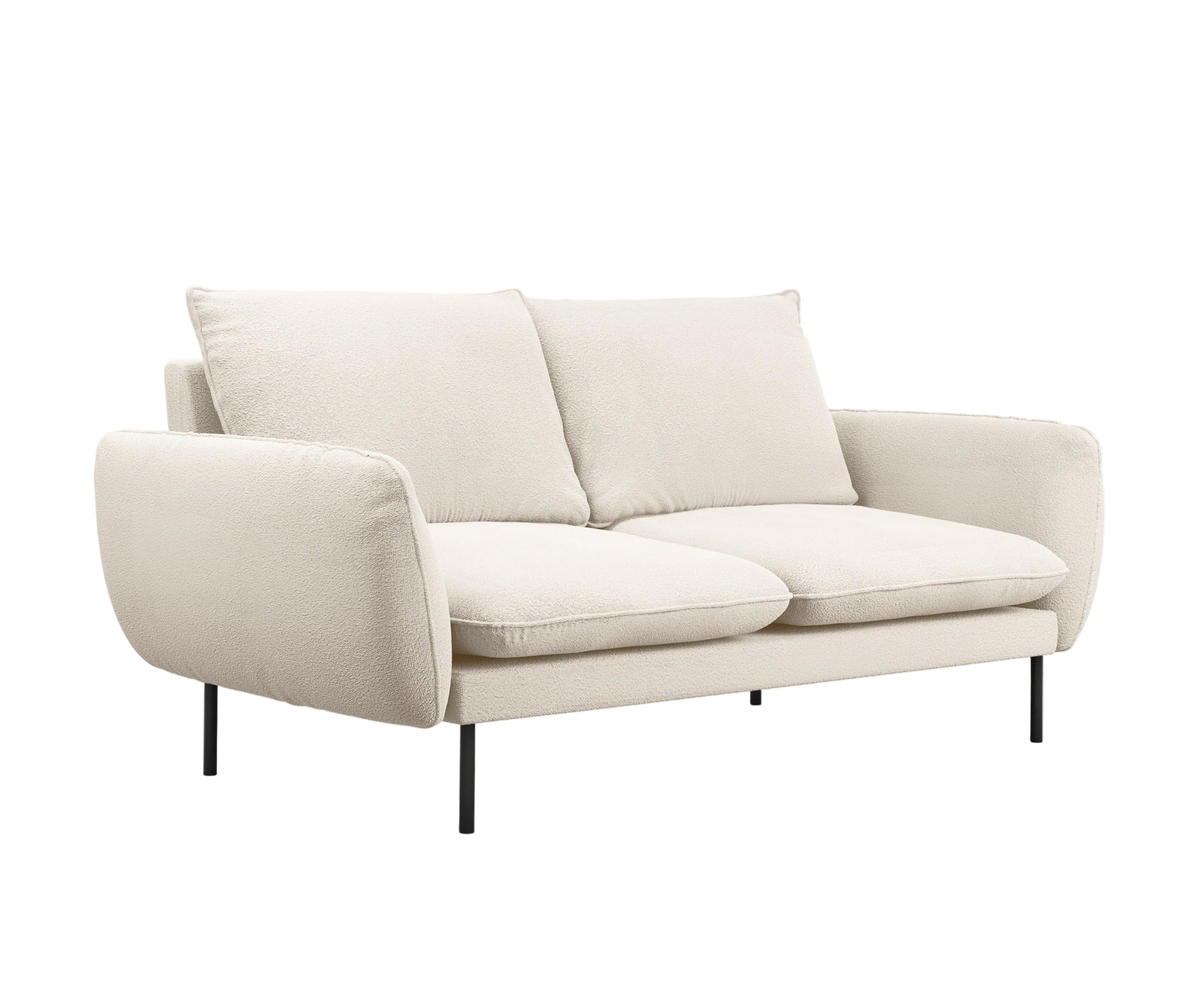 Sofa w tkaninie boucle 2-osobowa VIENNA beżowy z czarną podstawą Cosmopolitan Design Eye on Design