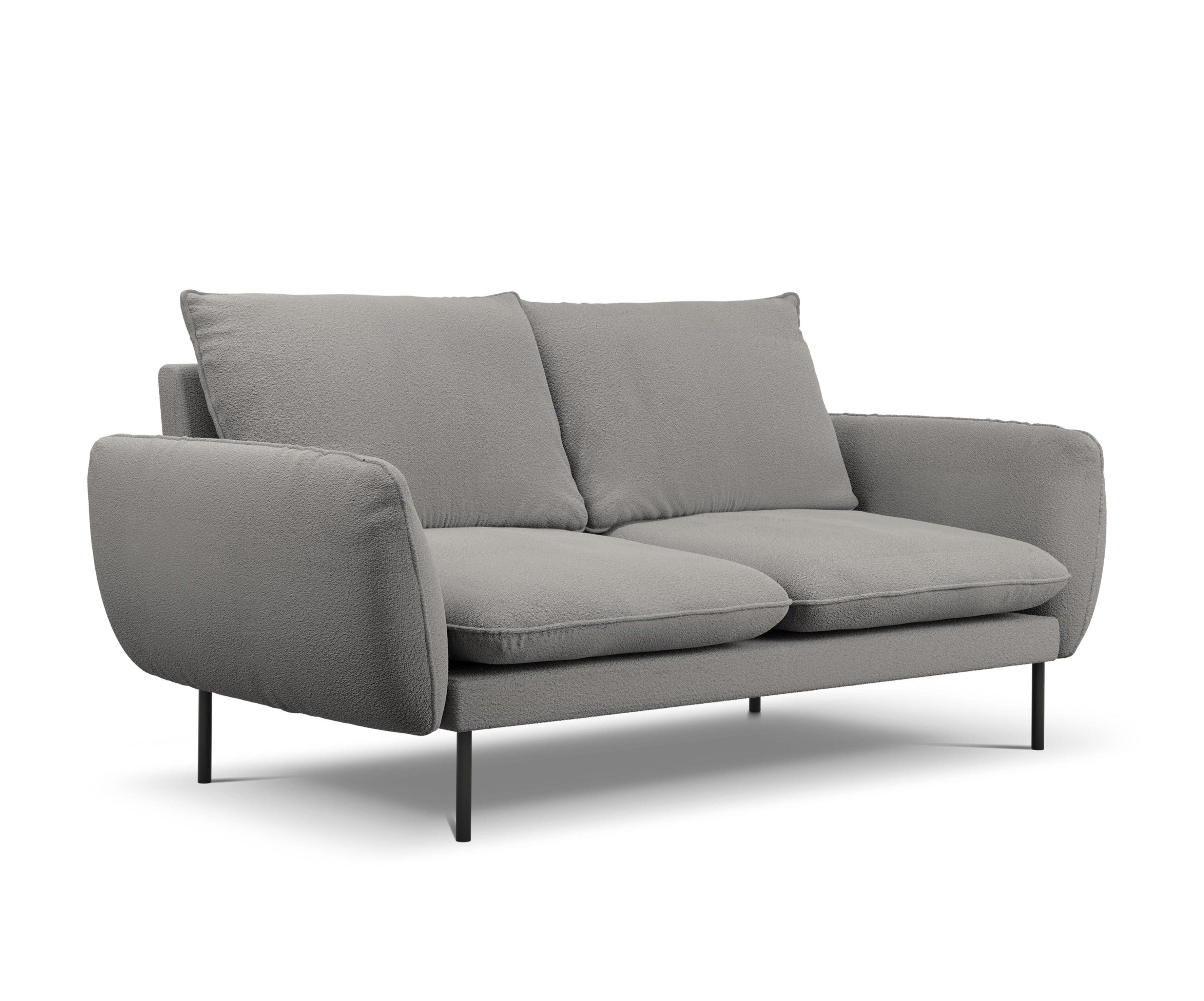 Sofa w tkaninie boucle 2-osobowa VIENNA szary z czarną podstawą Cosmopolitan Design Eye on Design