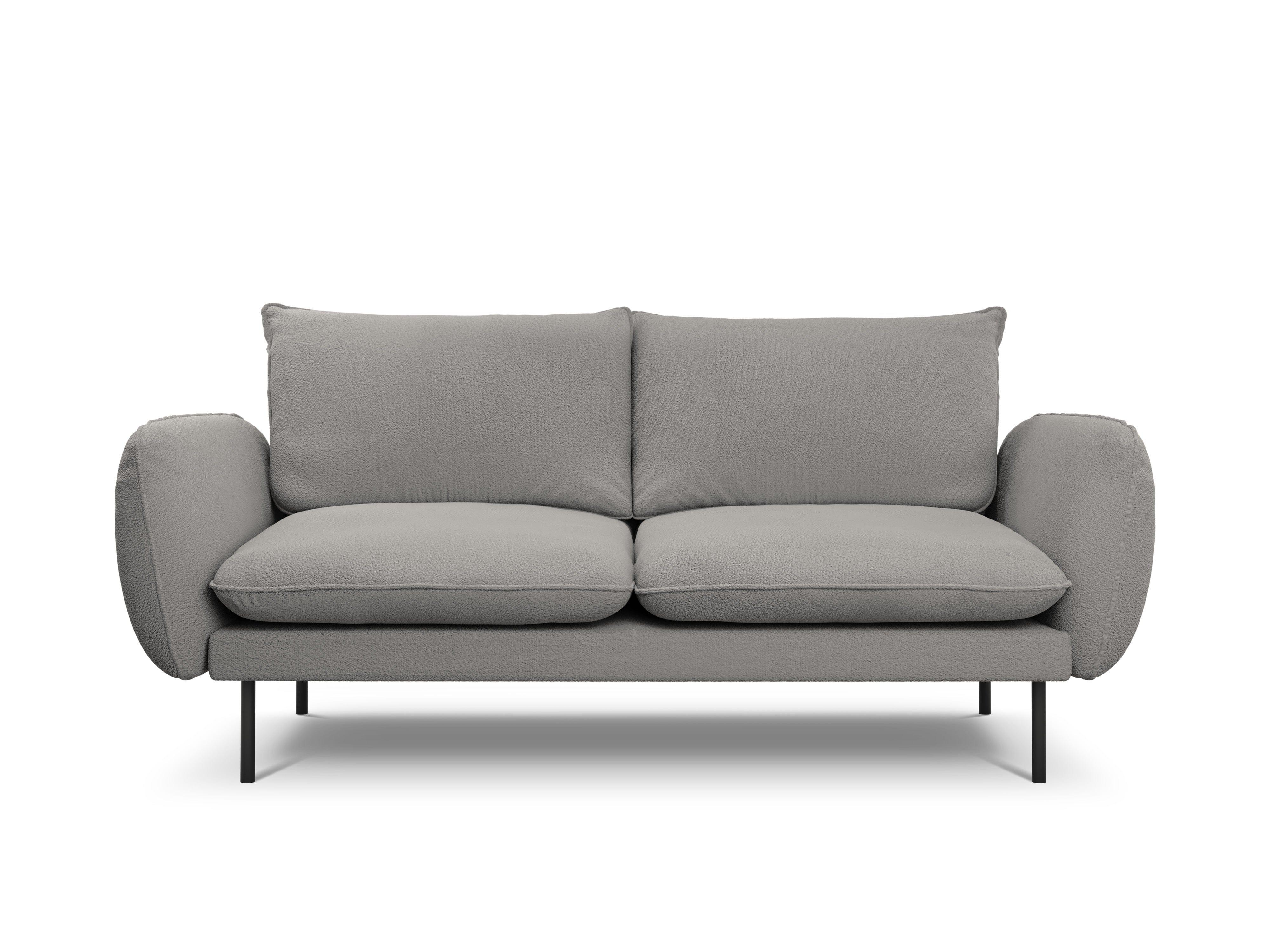 Sofa w tkaninie boucle 2-osobowa VIENNA szary z czarną podstawą Cosmopolitan Design Eye on Design