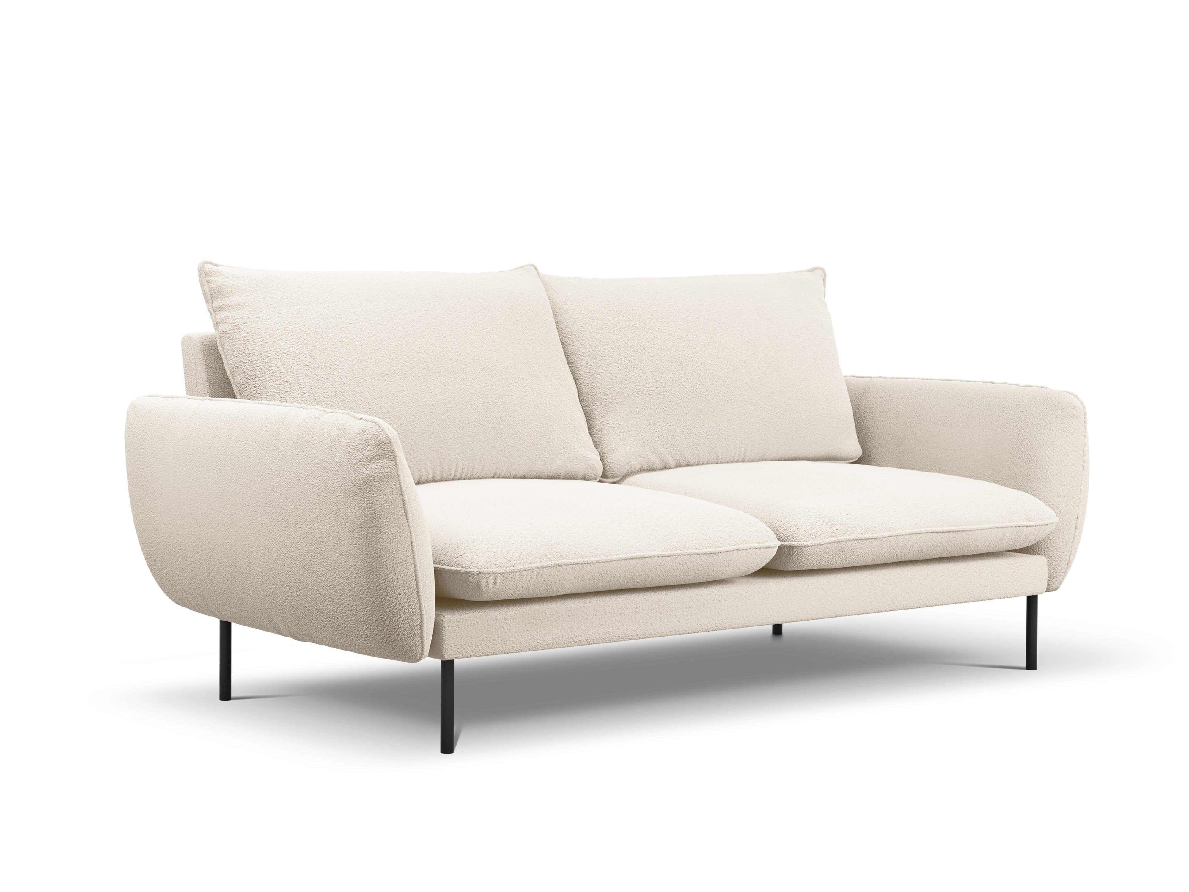 Sofa w tkaninie boucle 3-osobowa VIENNA beżowy z czarną podstawą Cosmopolitan Design Eye on Design