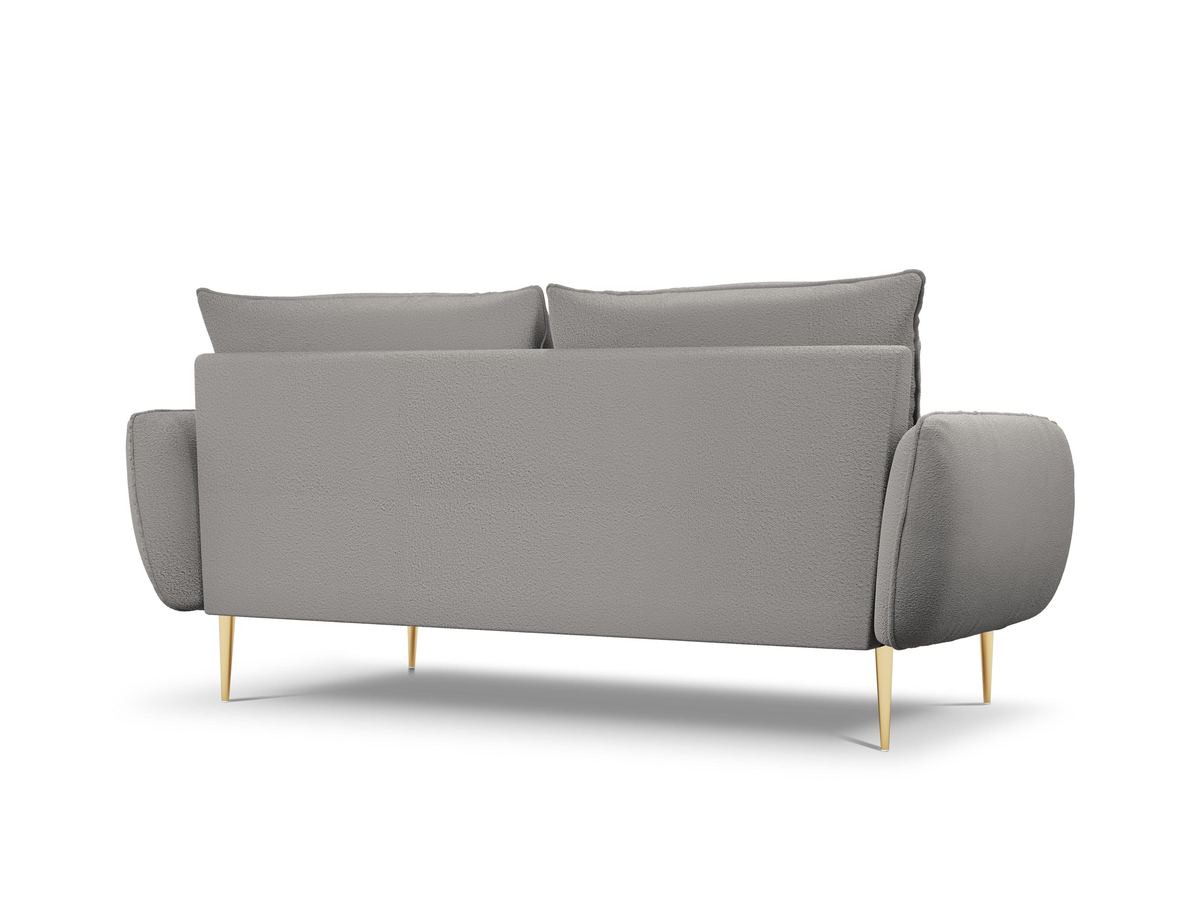 Sofa w tkaninie boucle 3-osobowa VIENNA szary ze złotą podstawą Cosmopolitan Design Eye on Design