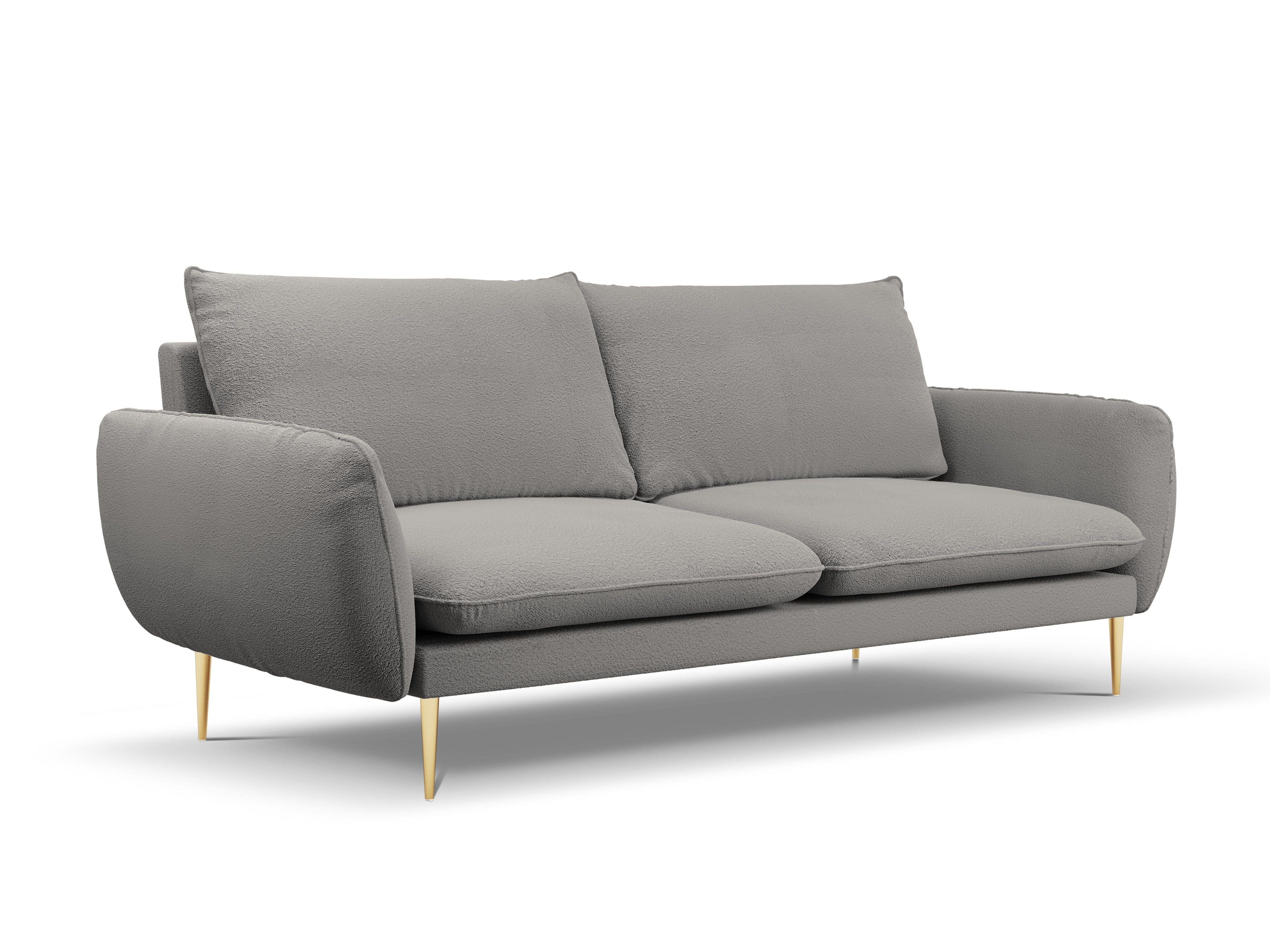 Sofa w tkaninie boucle 4-osobowa VIENNA szary ze złotą podstawą Cosmopolitan Design Eye on Design