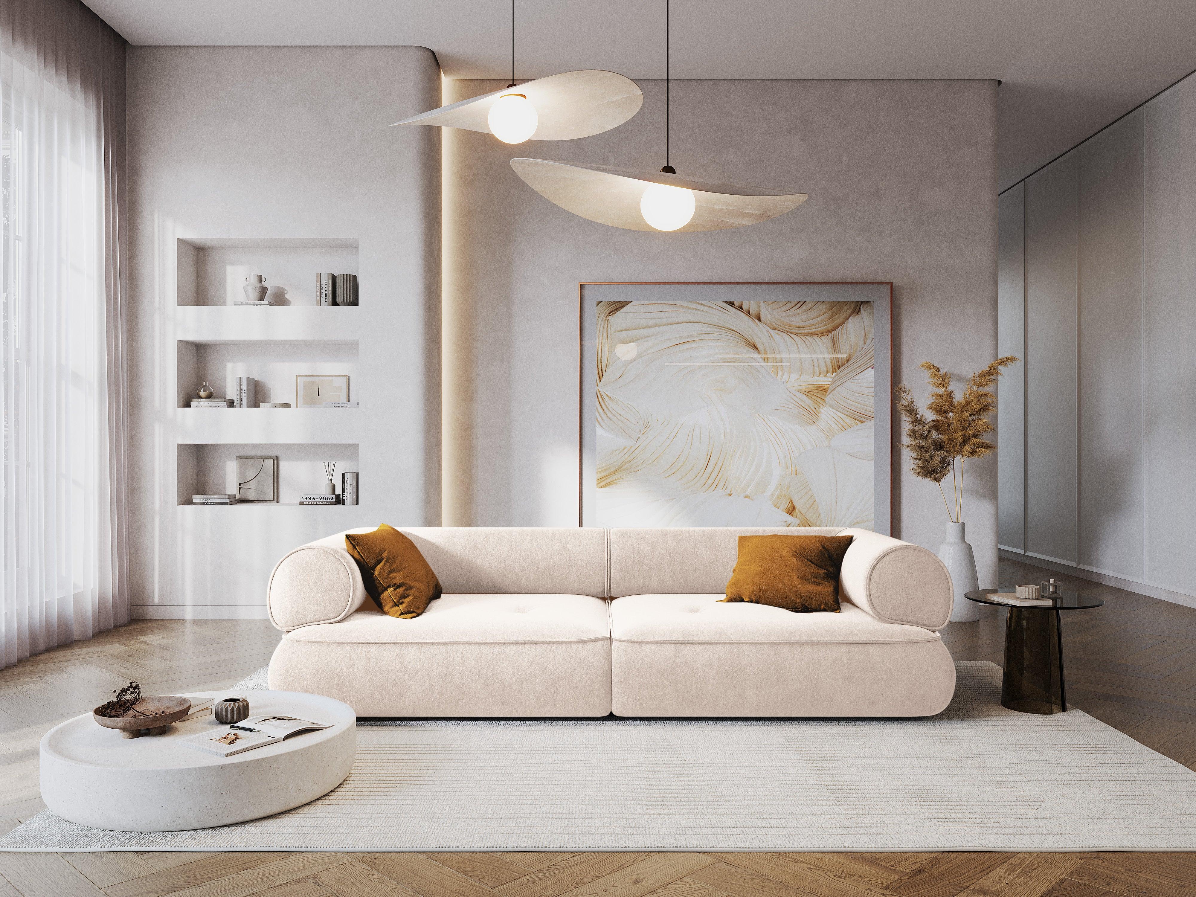 Sofa w tkaninie szenilowej 3-osobowa LILY jasnobeżowy Maison Heritage Eye on Design