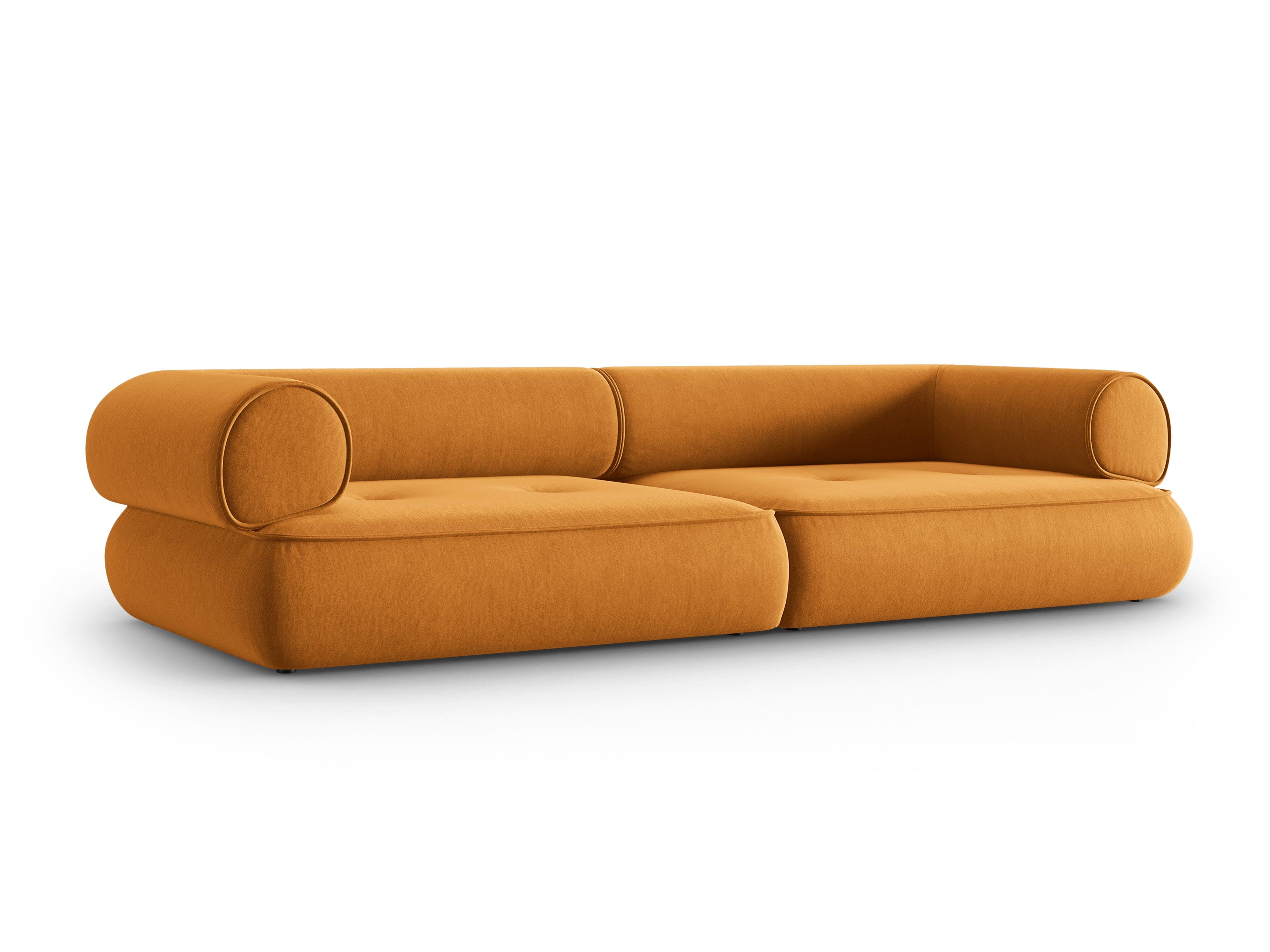 Sofa w tkaninie szenilowej 4-osobowa LILY musztardowy Maison Heritage Eye on Design