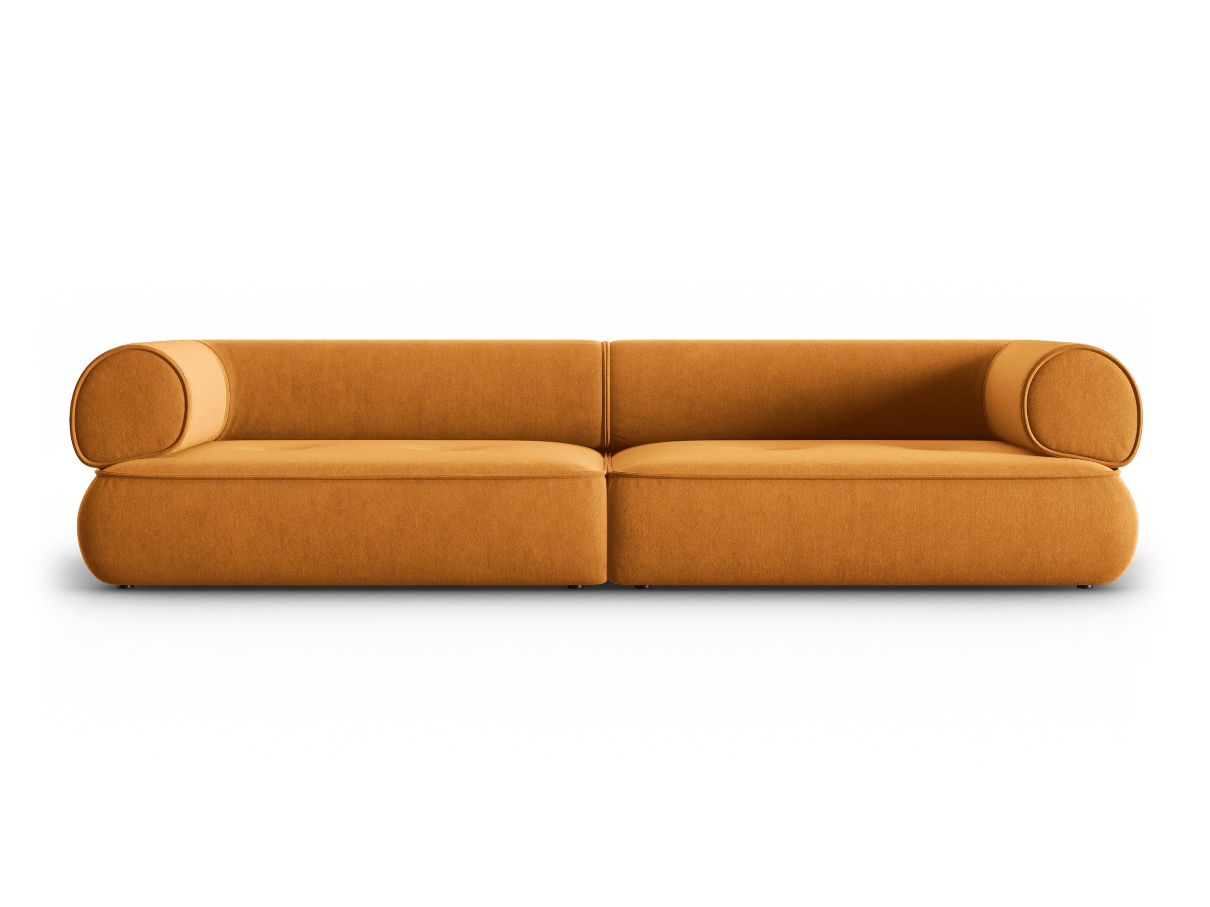 Sofa w tkaninie szenilowej 4-osobowa LILY musztardowy Maison Heritage Eye on Design