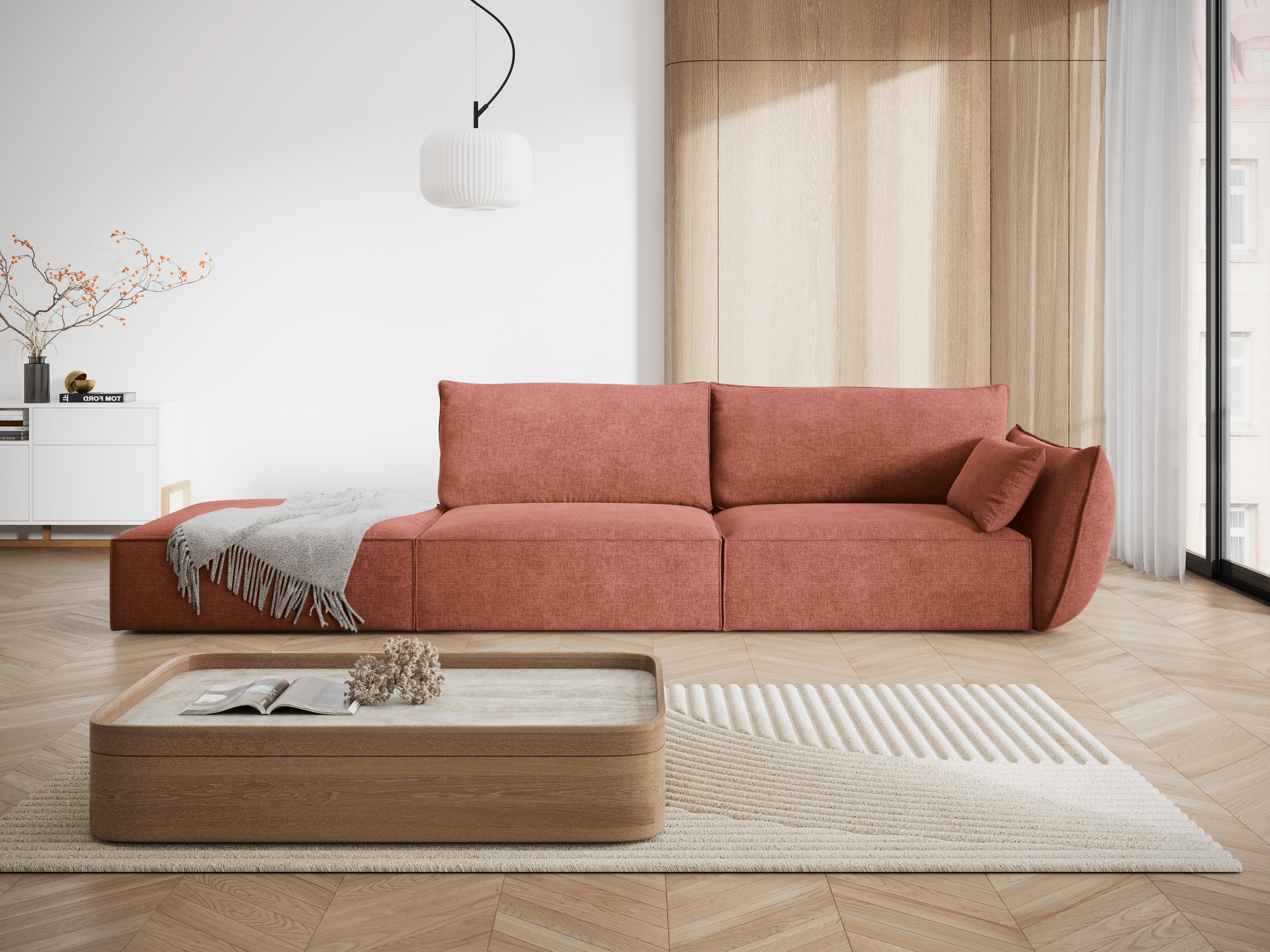 Sofa w tkaninie szenilowej lewostronna otwarta VANDA terracotta Mazzini Sofas Eye on Design