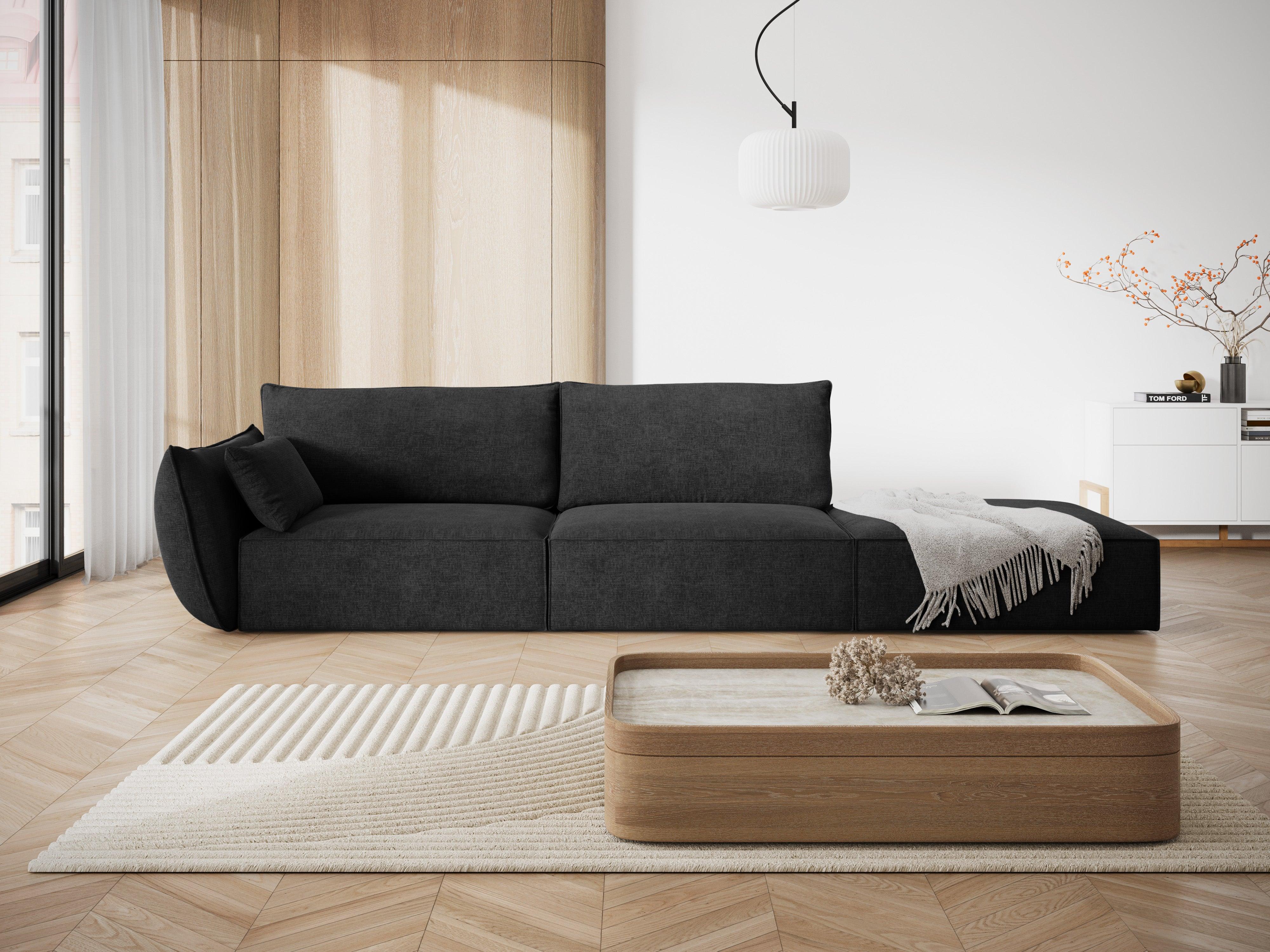 Sofa w tkaninie szenilowej prawostronna otwarta VANDA czarny Mazzini Sofas Eye on Design