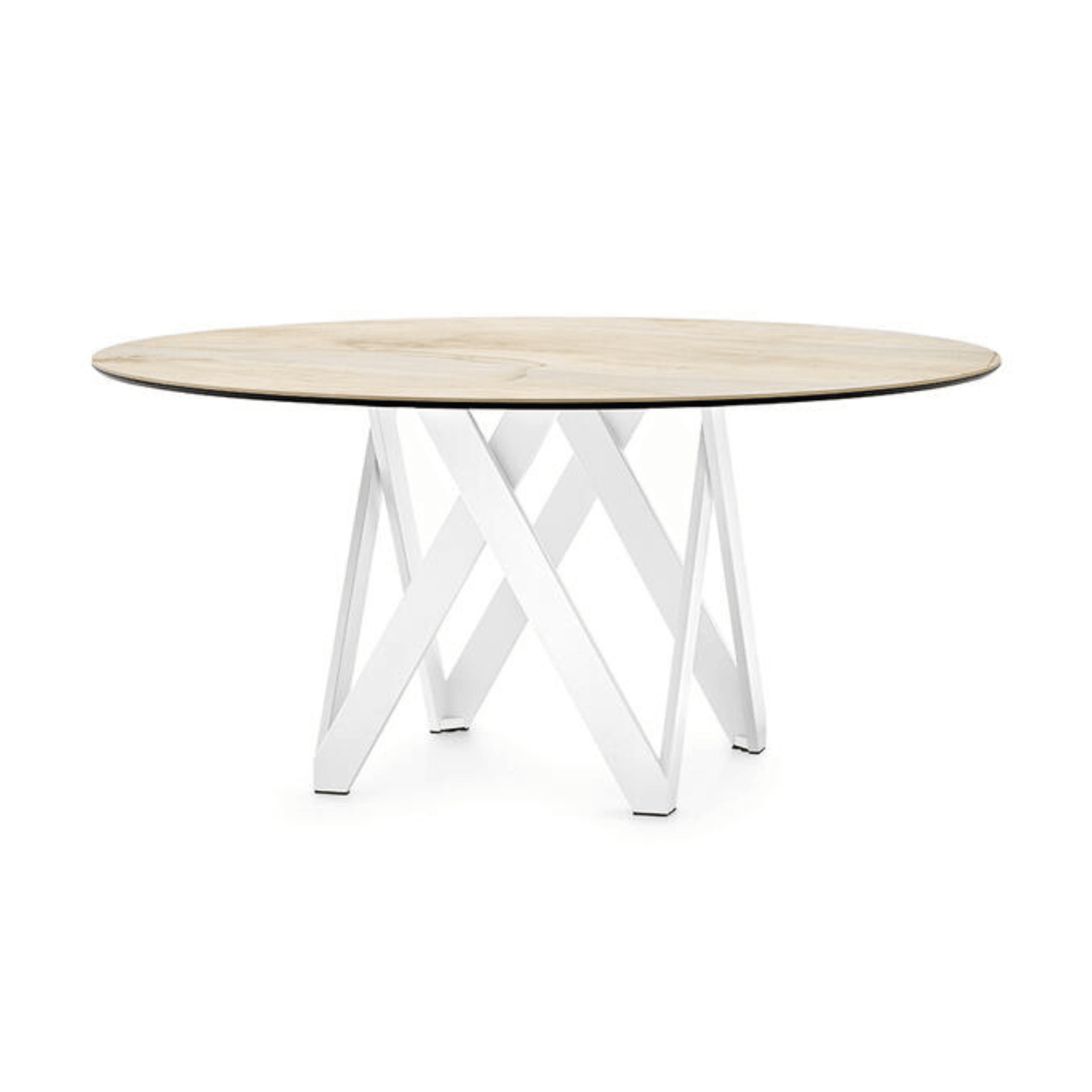 Stół okrągły CARTESIO piaskowy marmur Calligaris 140 cm biały matowy metal Eye on Design