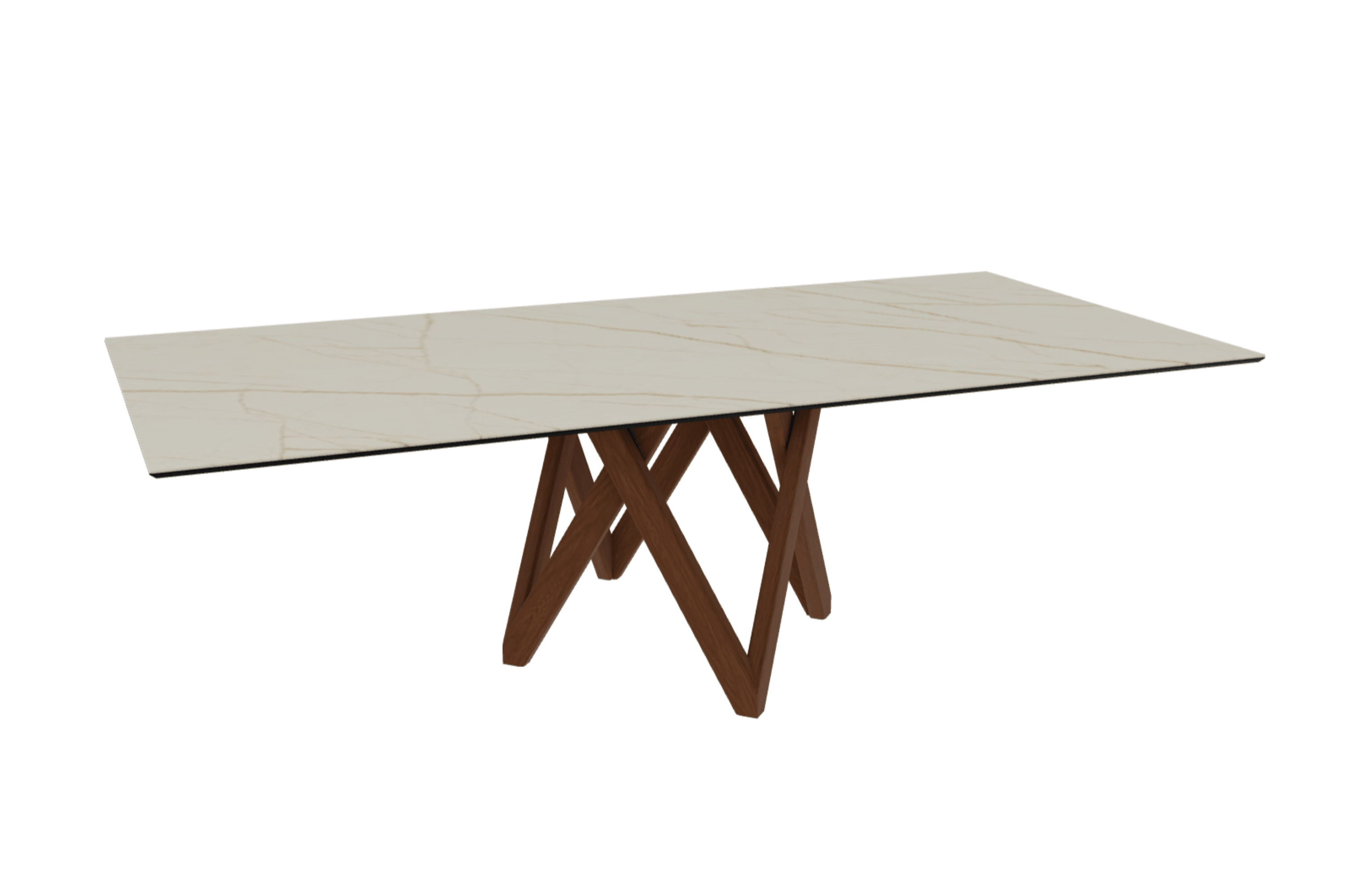 Stół prostokątny CARTESIO złoty marmur z drewnianą podstawą Calligaris 250 cm orzechowy Eye on Design