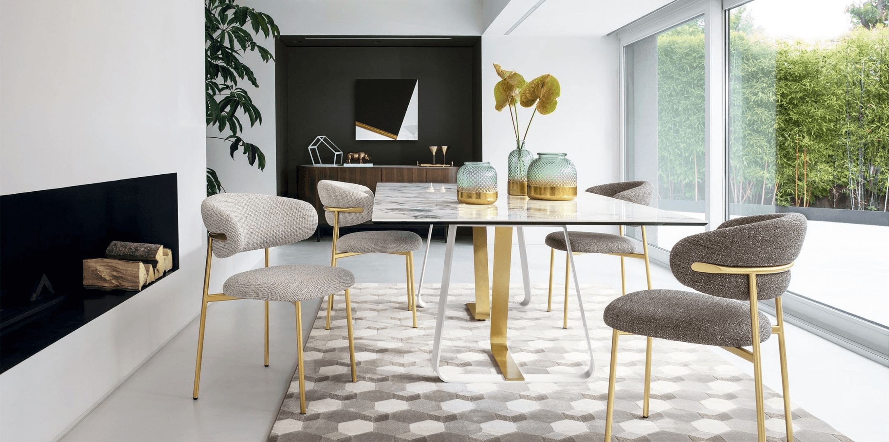 Stół prostokątny SUNSHINE złoty marmur Calligaris Eye on Design