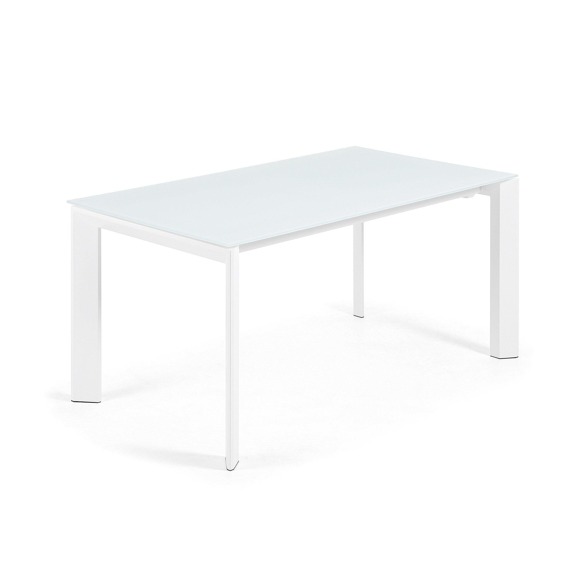 Stół rozkładany AXIS białe szkło z białą podstawą La Forma Eye on Design