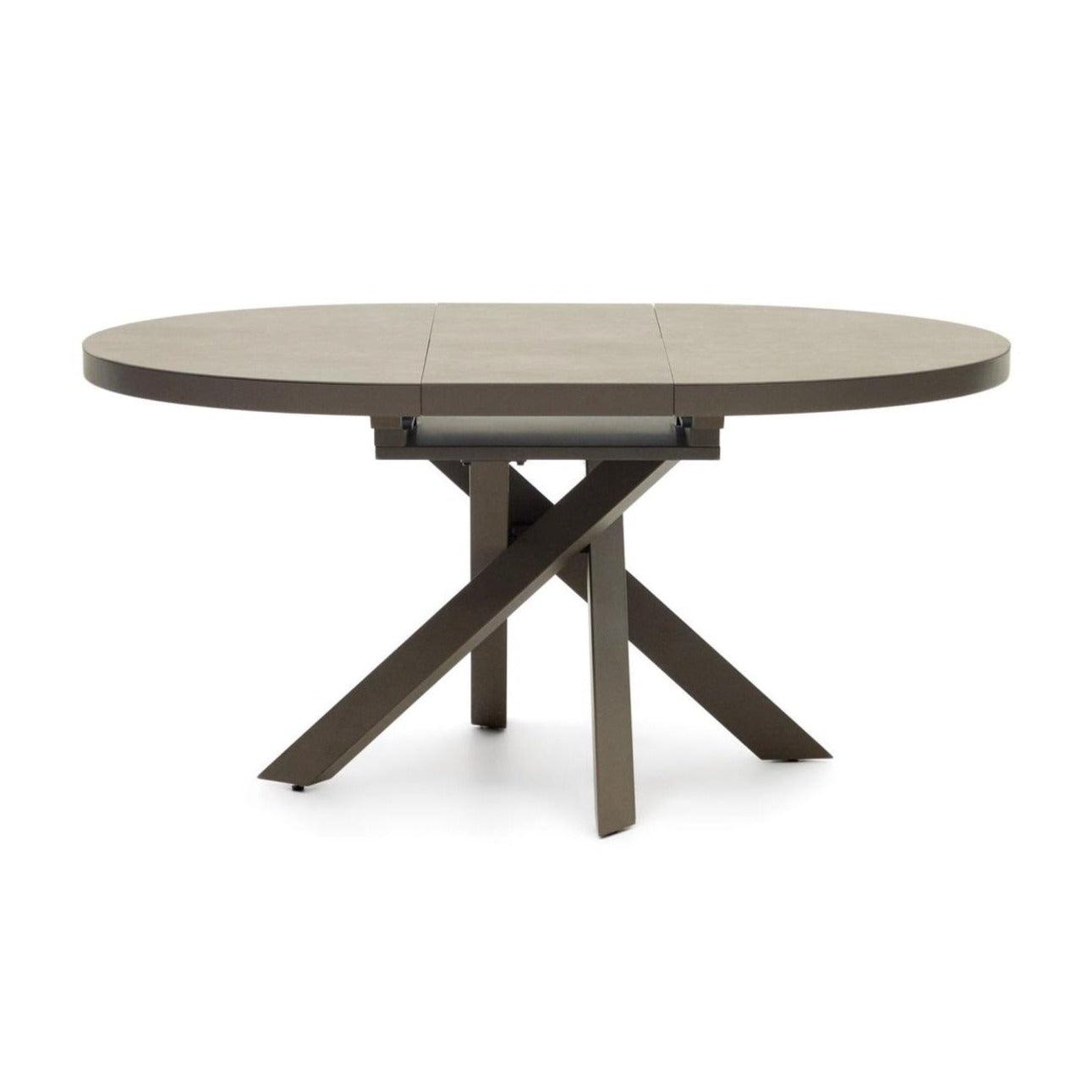 Stół rozkładany okrągły VASHTI porcelanowy blat z brązową podstawą La Forma Eye on Design