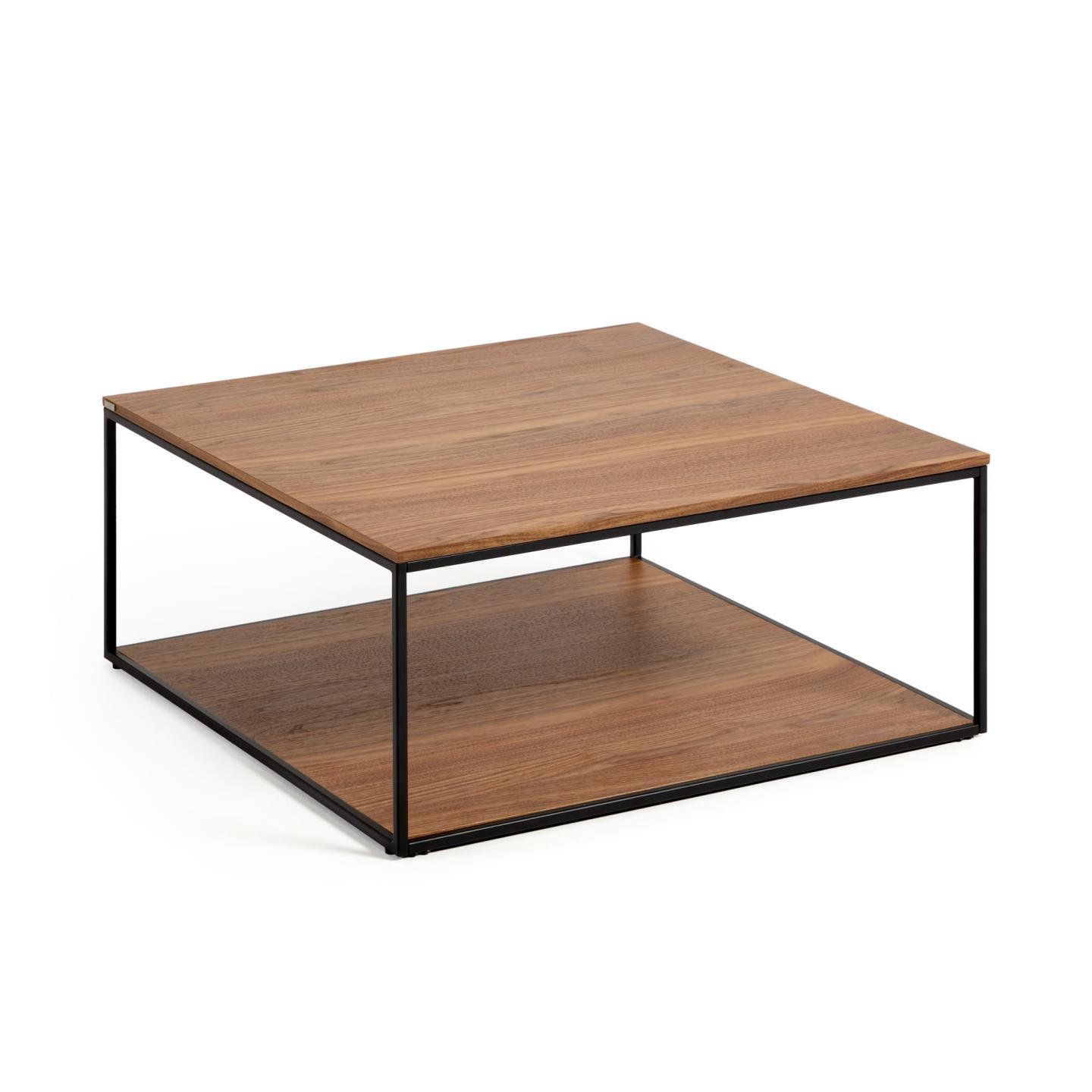 Stolik kawowy YOANA fornir orzechowy z czarną ramą La Forma 80 x 80 cm Eye on Design