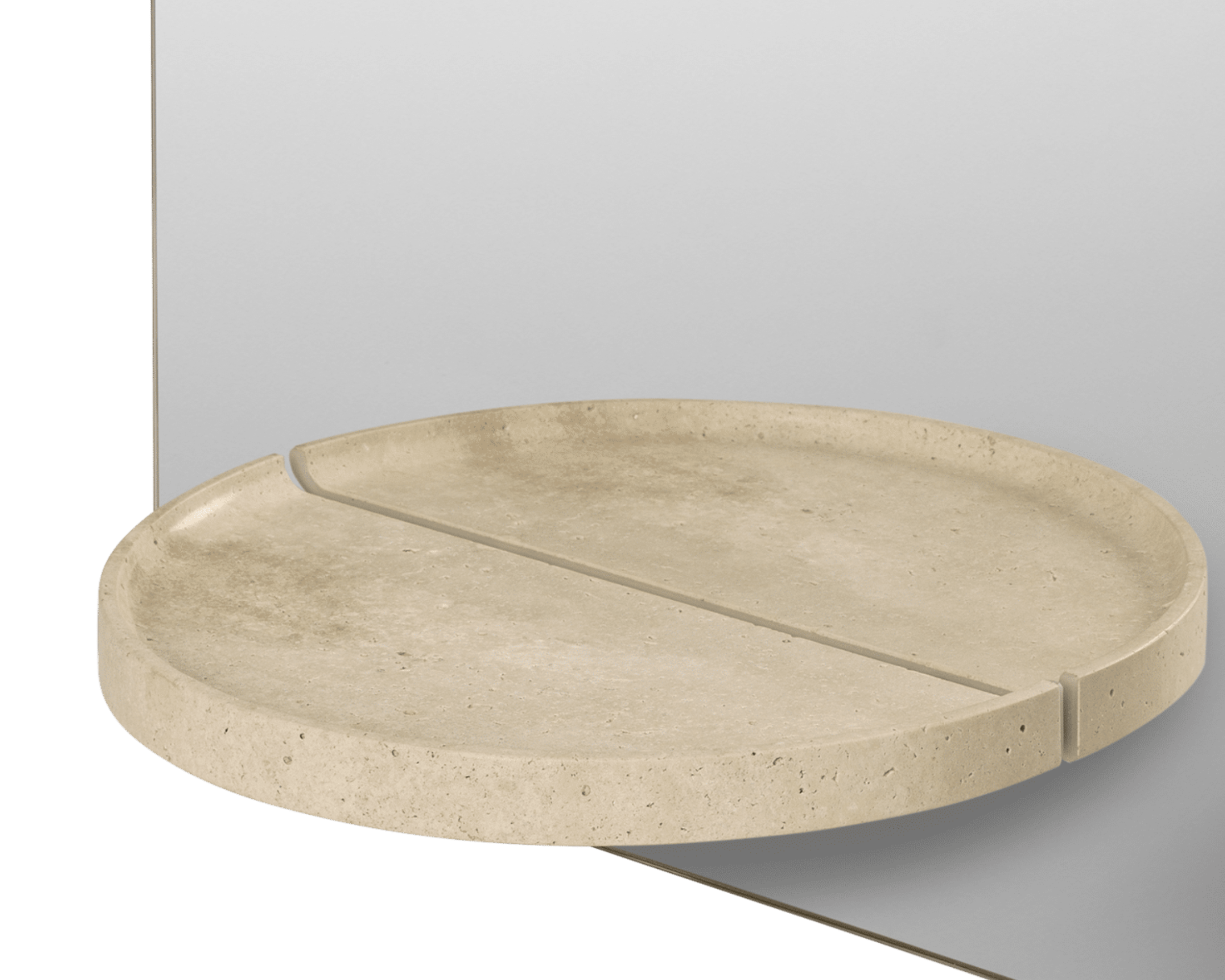 SYMMETRY mirror with shelf travertine