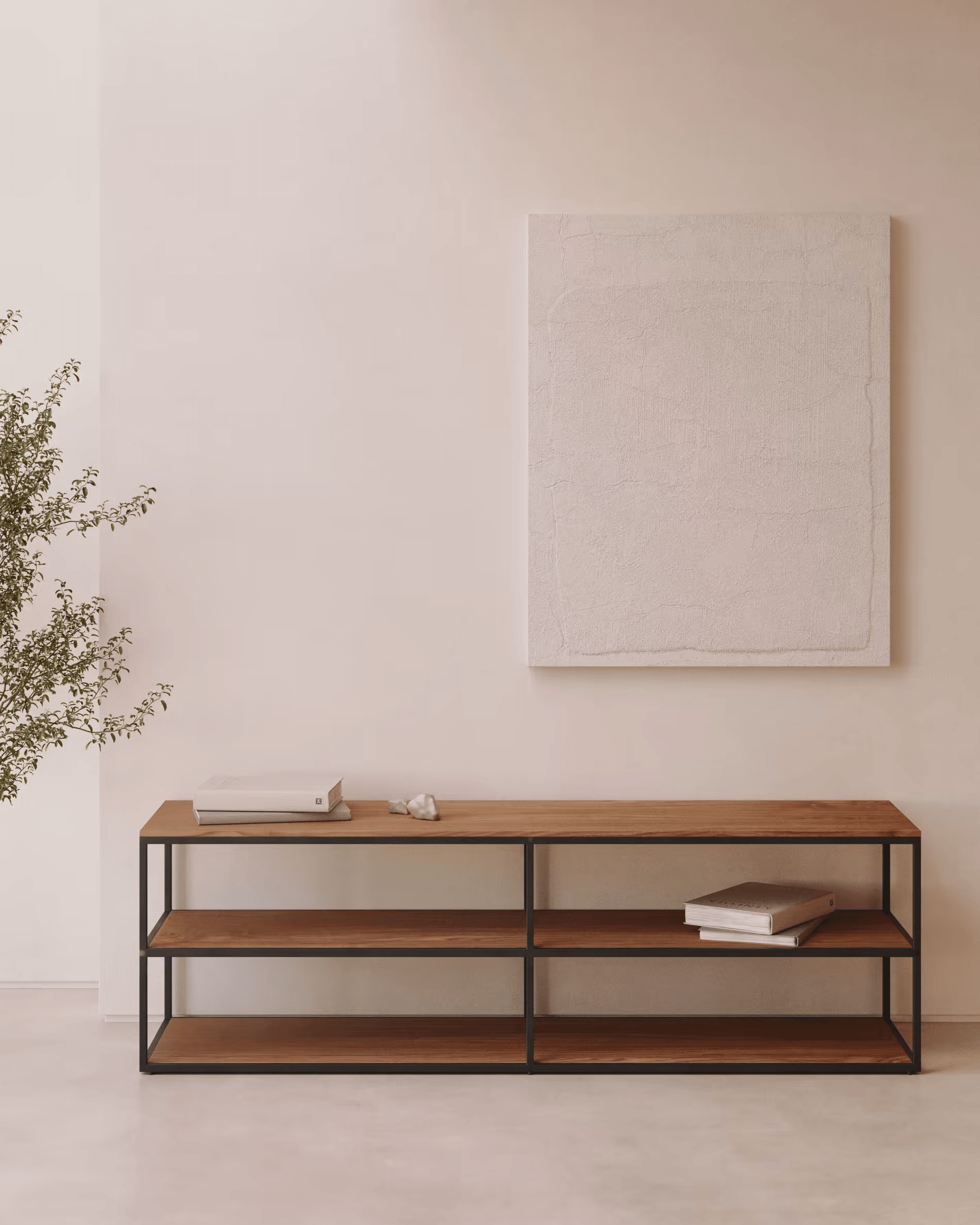 Szafka RTV YOANA fornir orzechowy z czarną podstawą La Forma Eye on Design