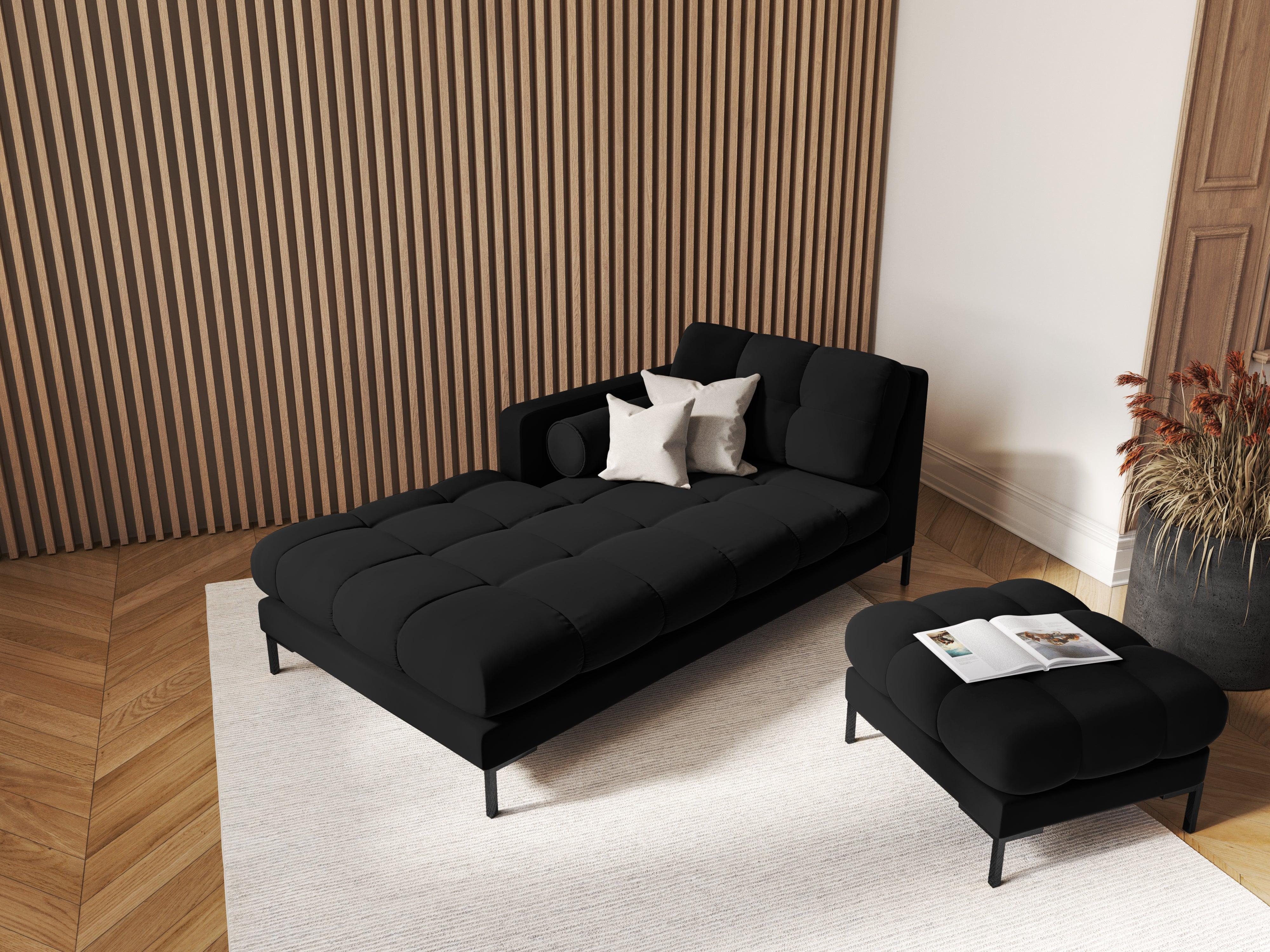 Szezlong aksamitny lewostronny BALI czarny z czarną podstawą Cosmopolitan Design Eye on Design