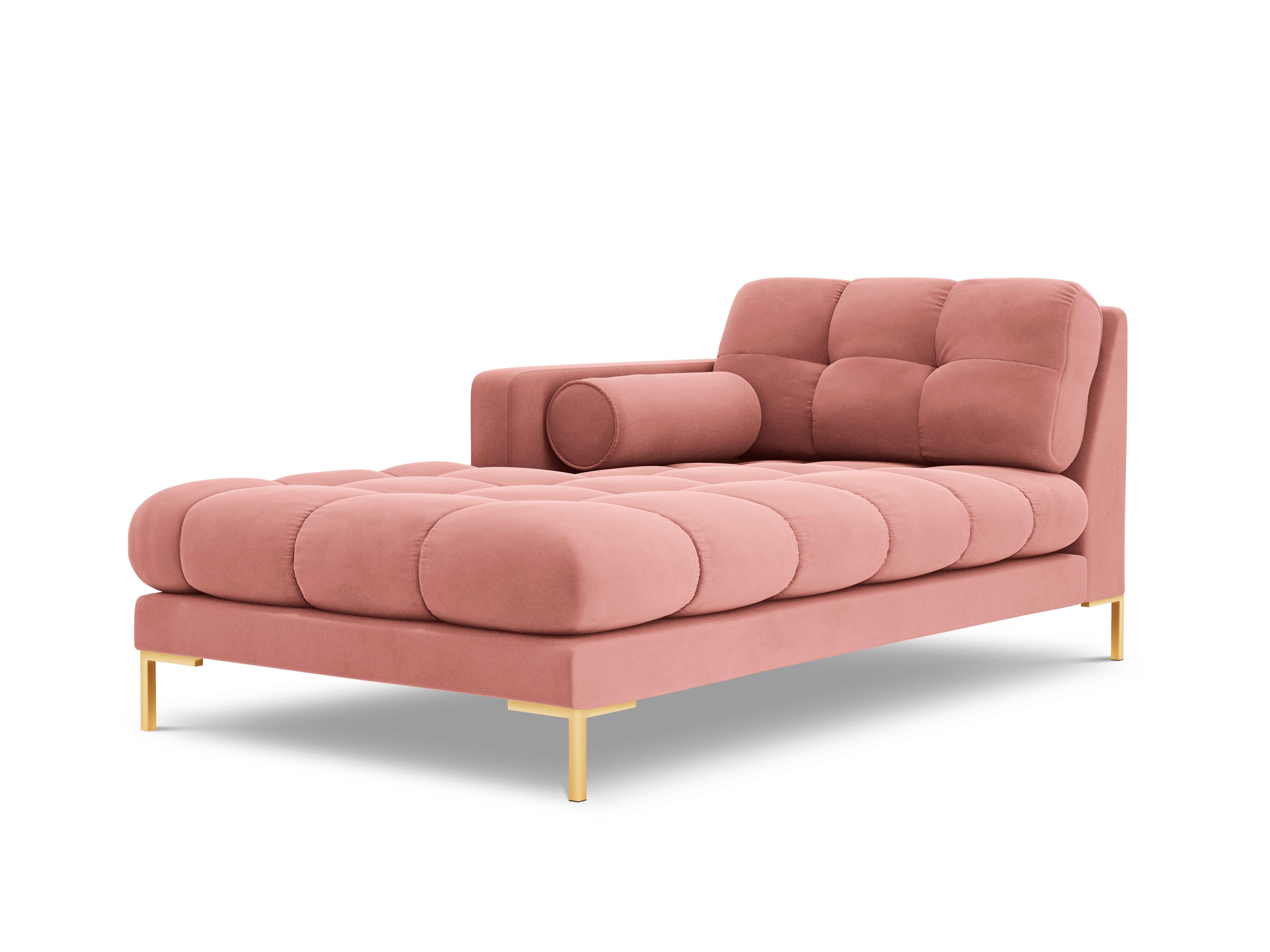 Szezlong aksamitny lewostronny BALI różowy ze złotą podstawą Cosmopolitan Design Eye on Design