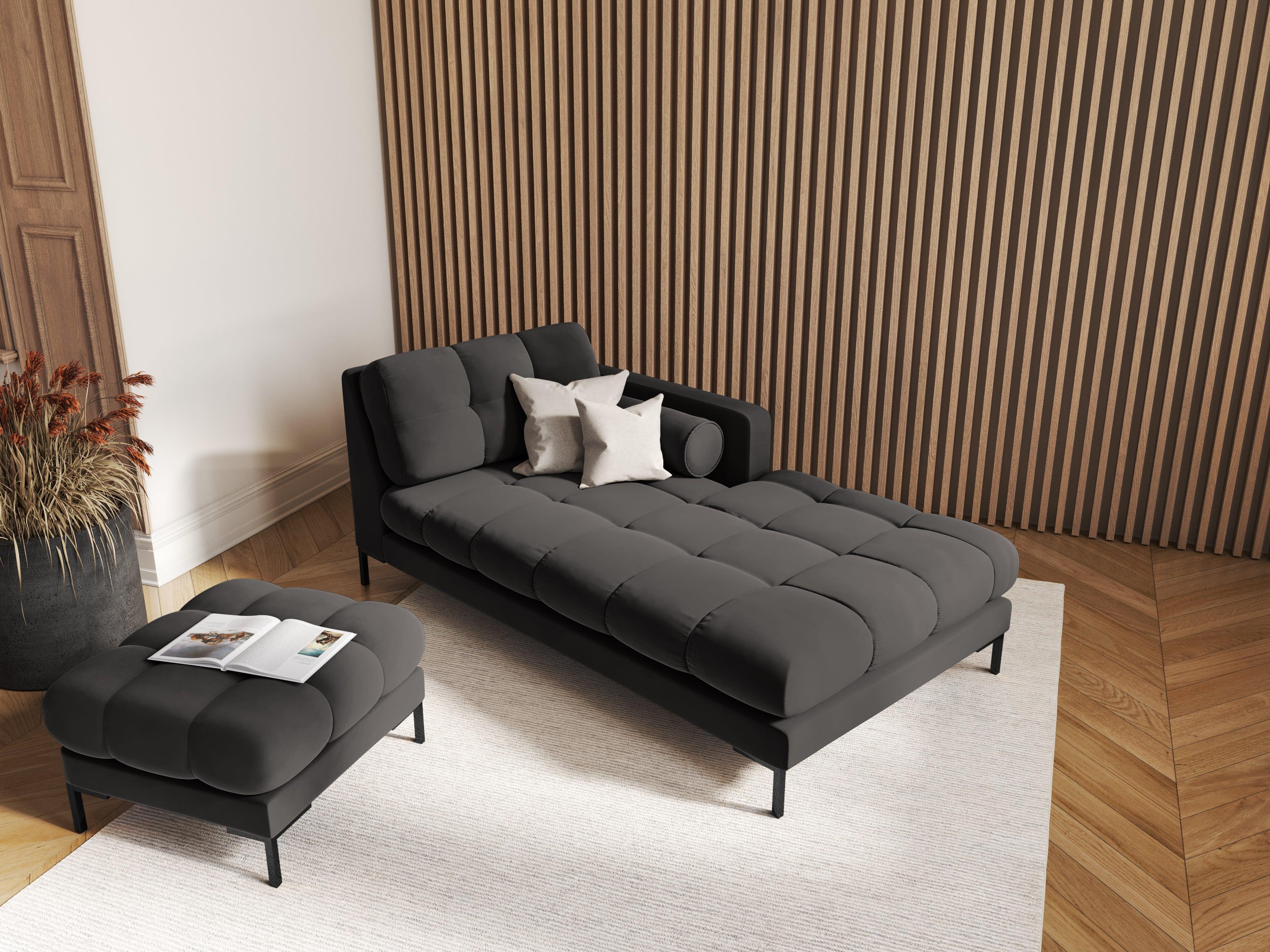 Szezlong aksamitny prawostronny BALI ciemnoszary z czarną podstawą Cosmopolitan Design Eye on Design