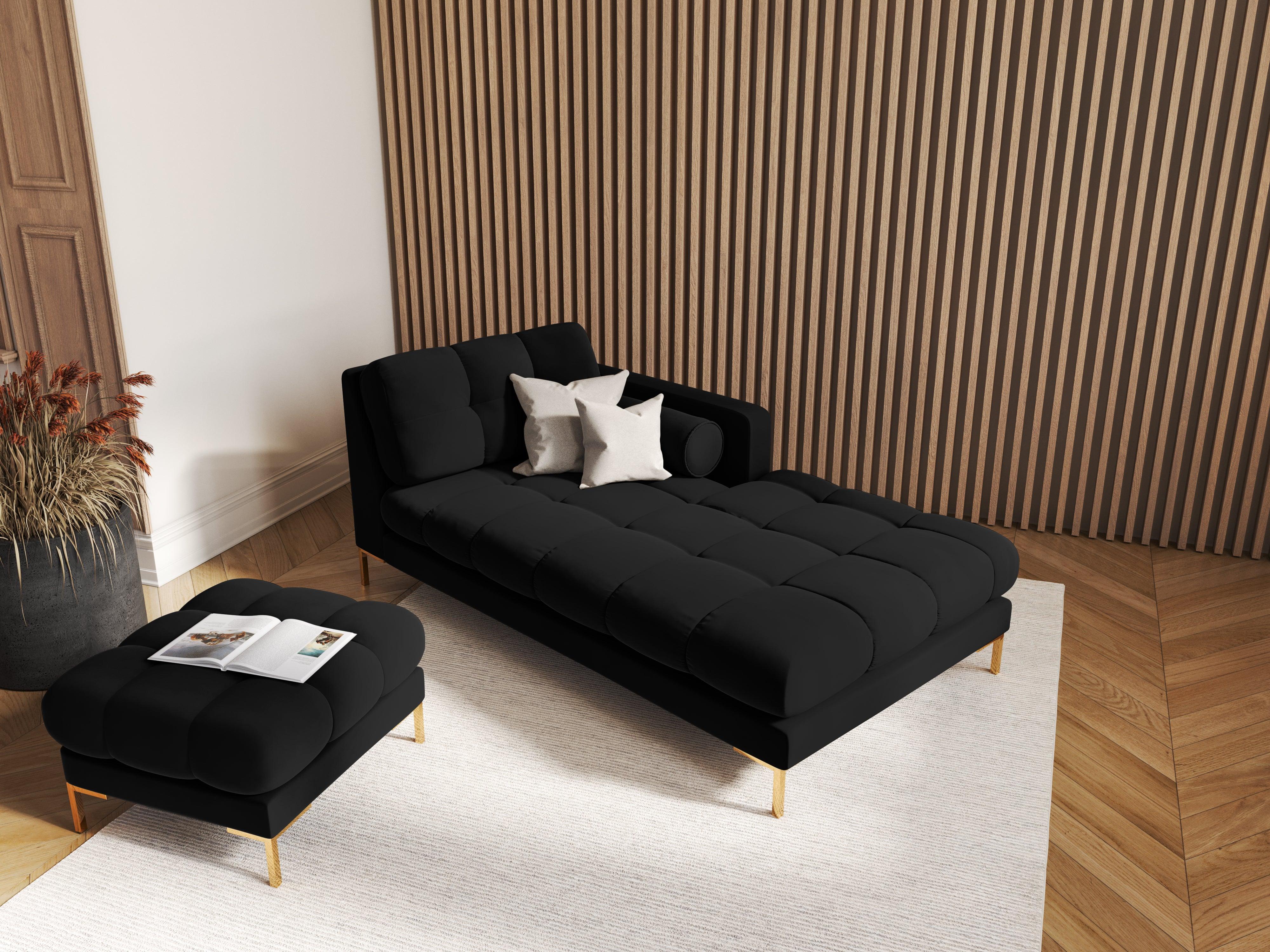 Szezlong aksamitny prawostronny BALI czarny ze złotą podstawą Cosmopolitan Design Eye on Design