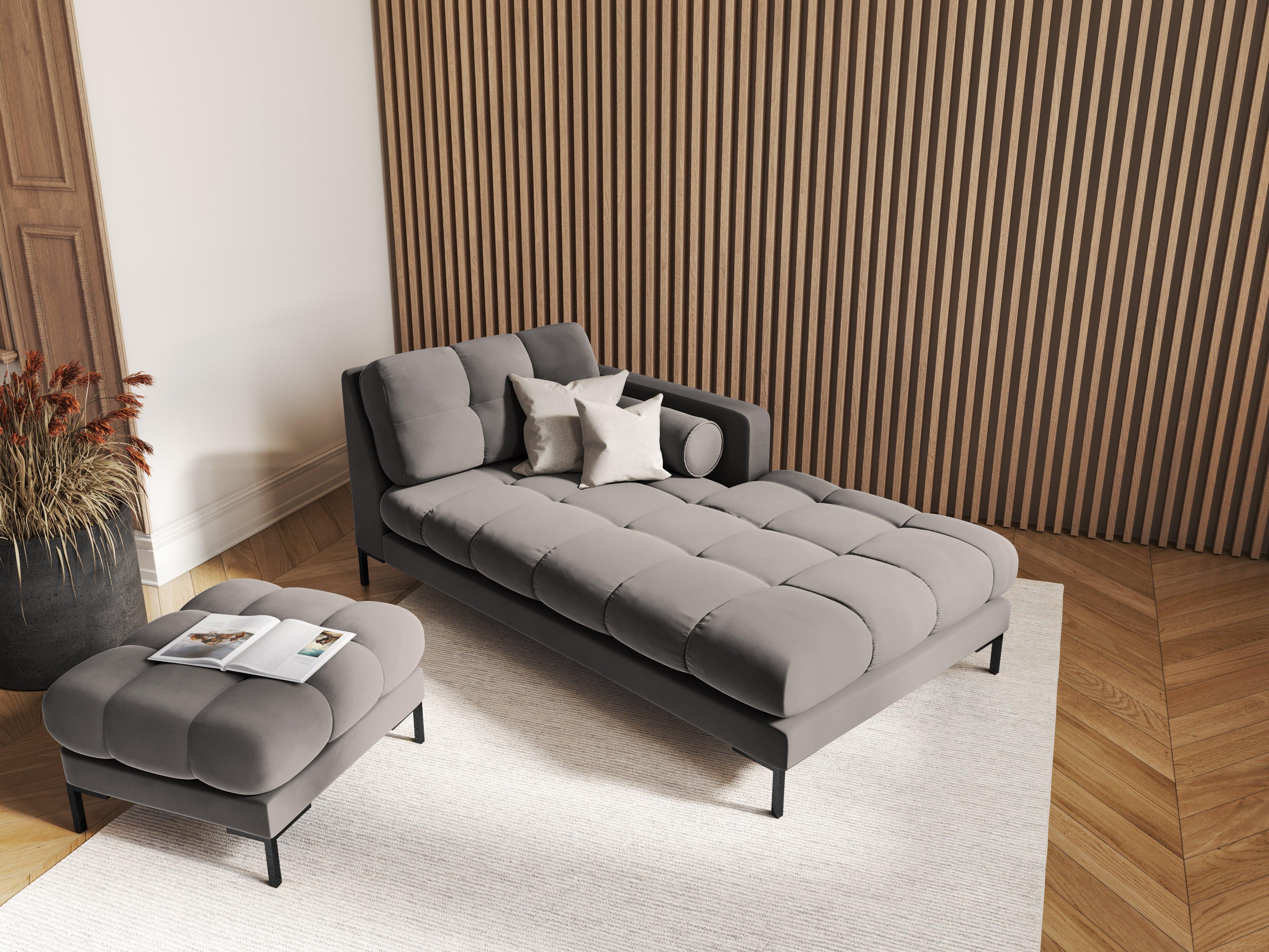 Szezlong aksamitny prawostronny BALI jasnoszary z czarną podstawą Cosmopolitan Design Eye on Design
