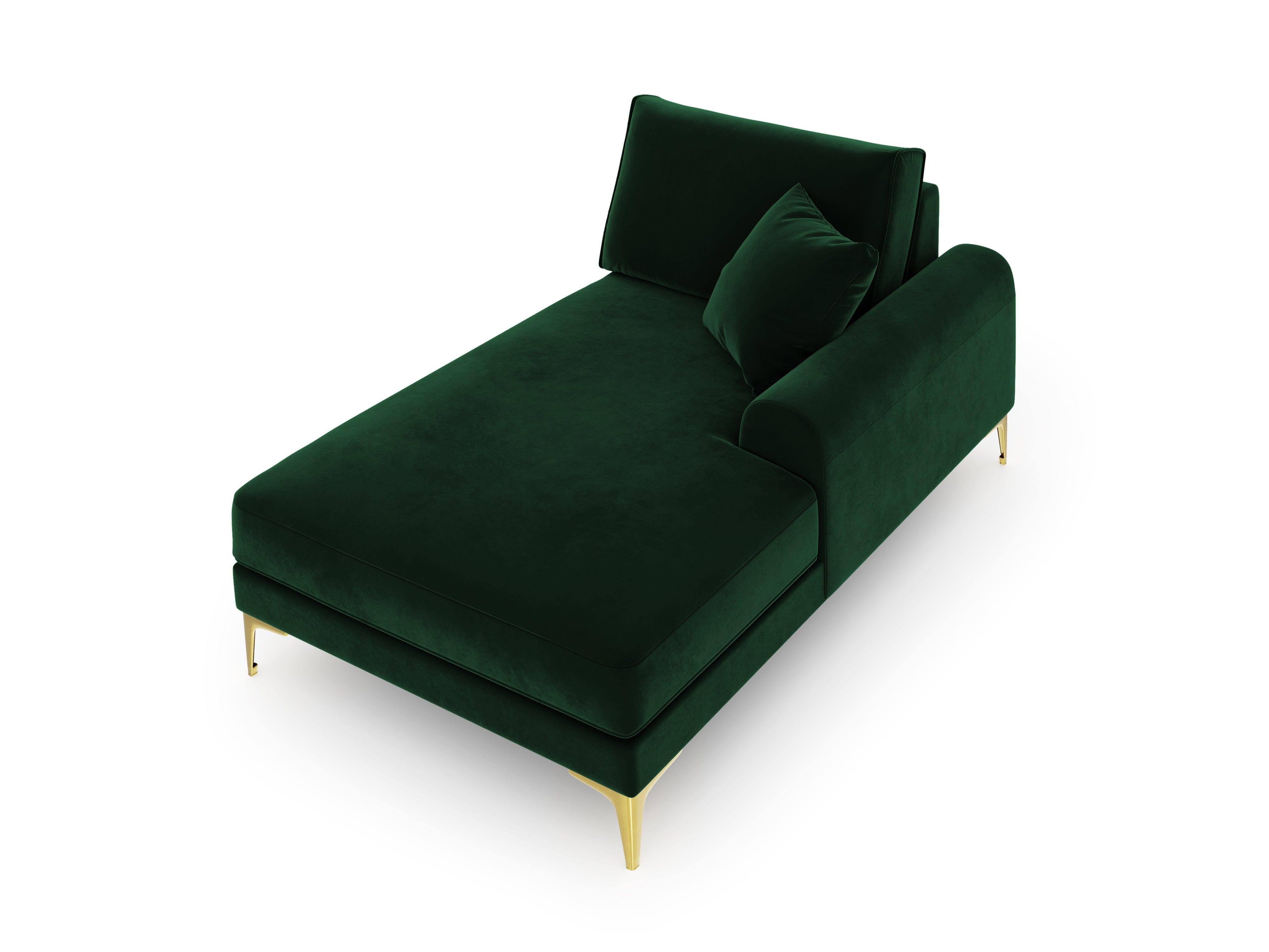 Szezlong aksamitny prawostronny MADARA butelkowa zieleń ze złotą podstawą Mazzini Sofas Eye on Design