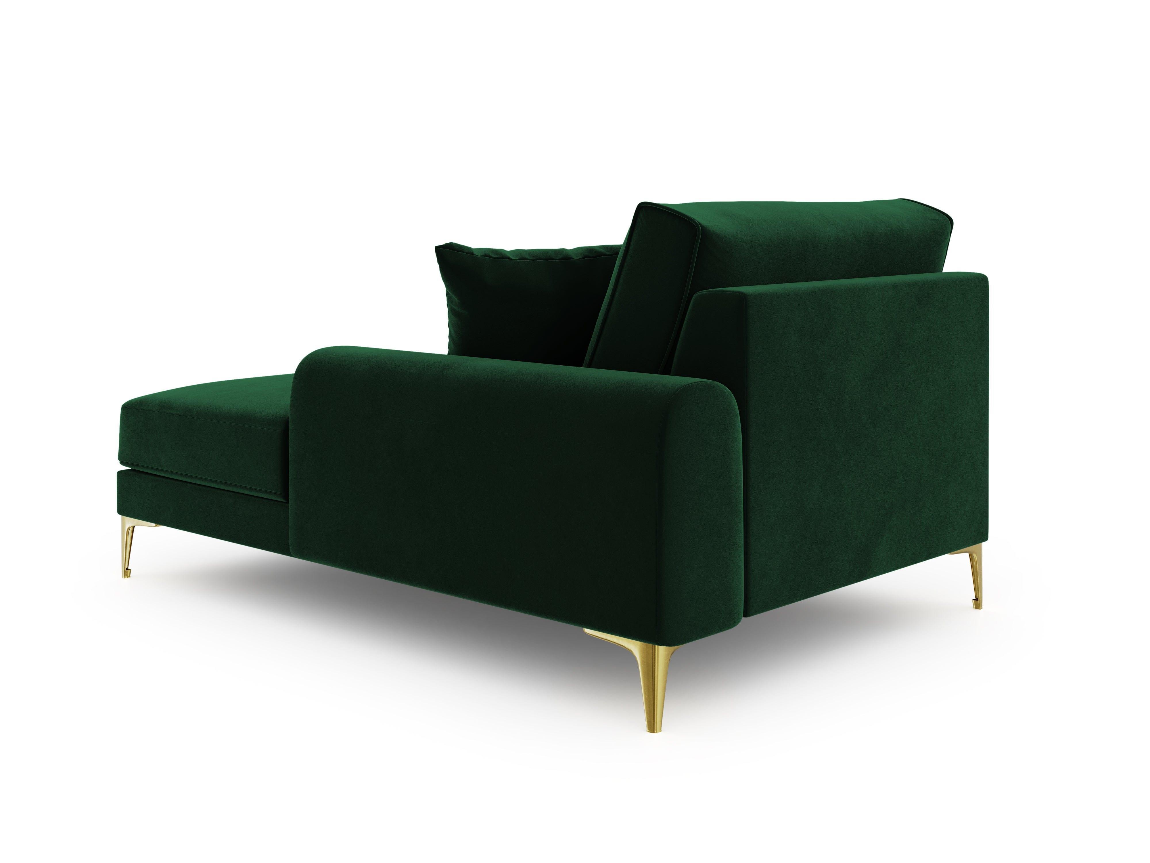 Szezlong aksamitny prawostronny MADARA butelkowa zieleń ze złotą podstawą Mazzini Sofas Eye on Design