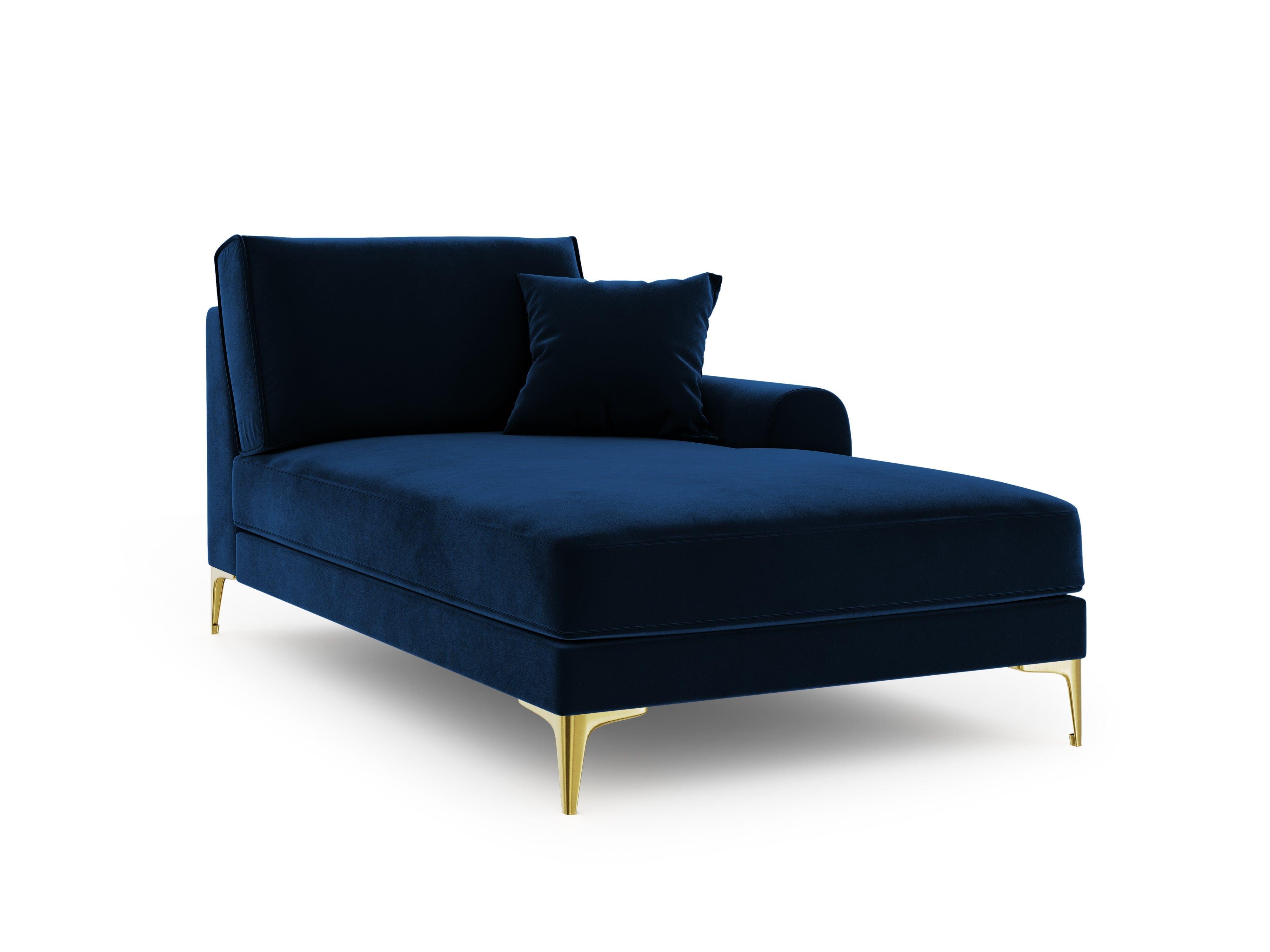 Szezlong aksamitny prawostronny MADARA królewski niebieski ze złotą podstawą Mazzini Sofas Eye on Design