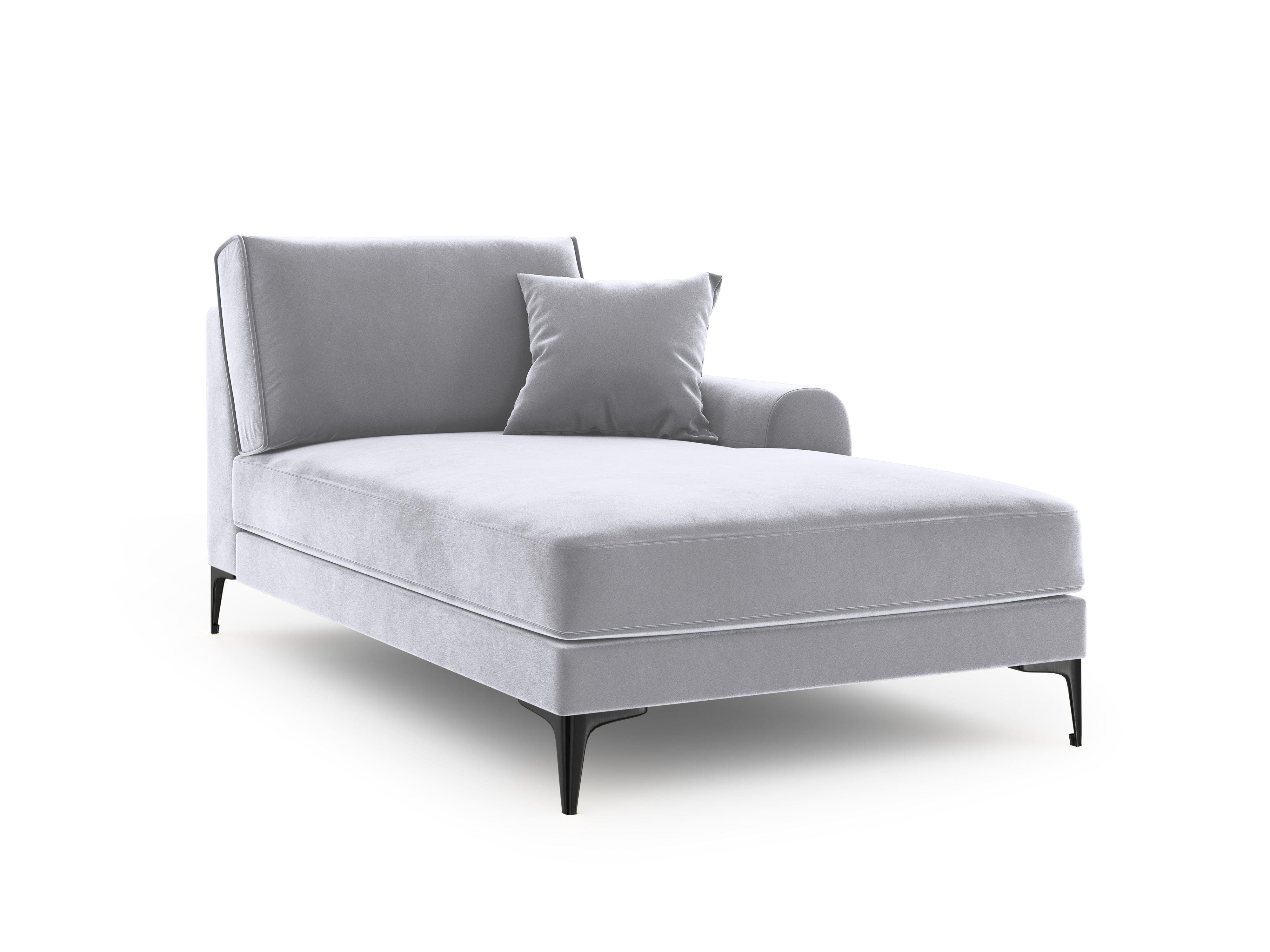Szezlong aksamitny prawostronny MADARA srebrny z czarną podstawą Mazzini Sofas Eye on Design