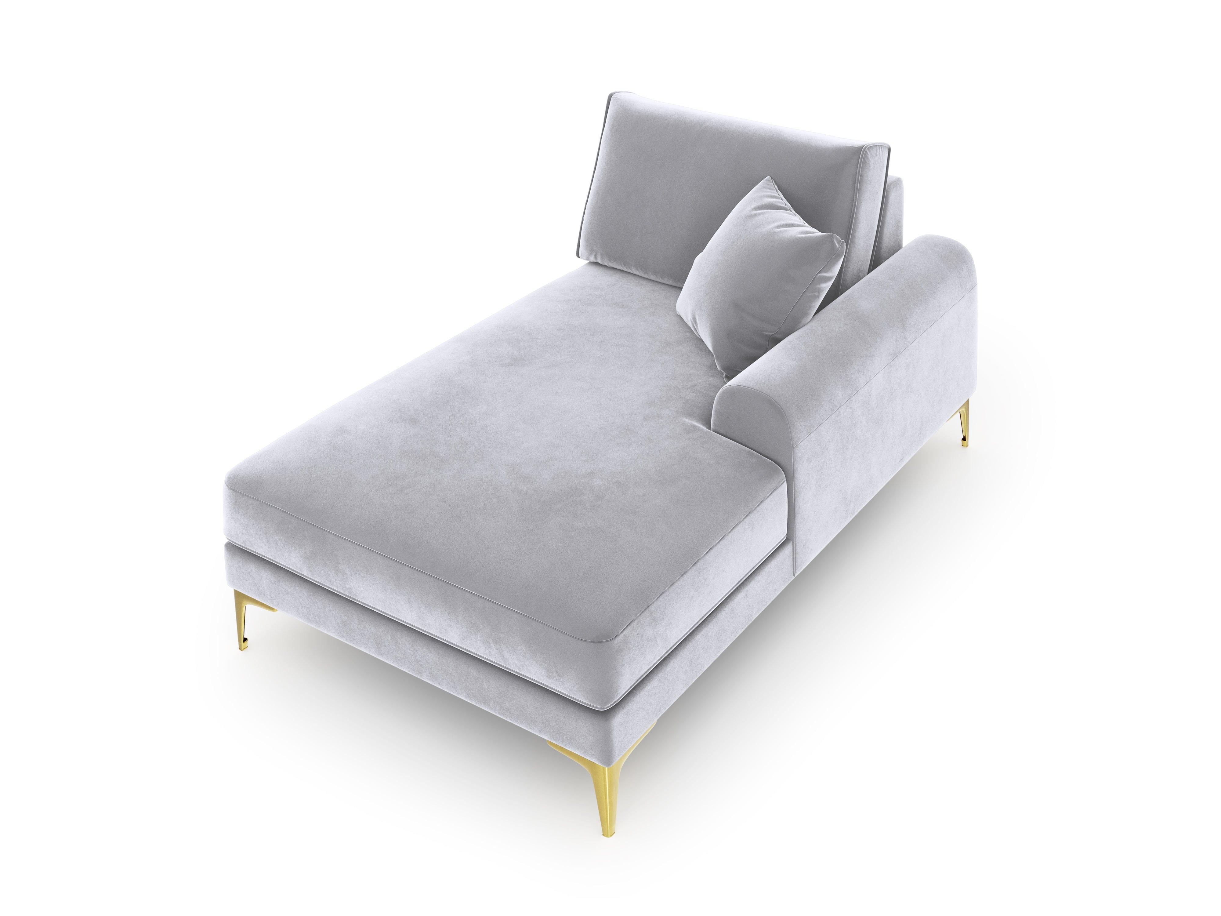 Szezlong aksamitny prawostronny MADARA srebrny ze złotą podstawą Mazzini Sofas Eye on Design